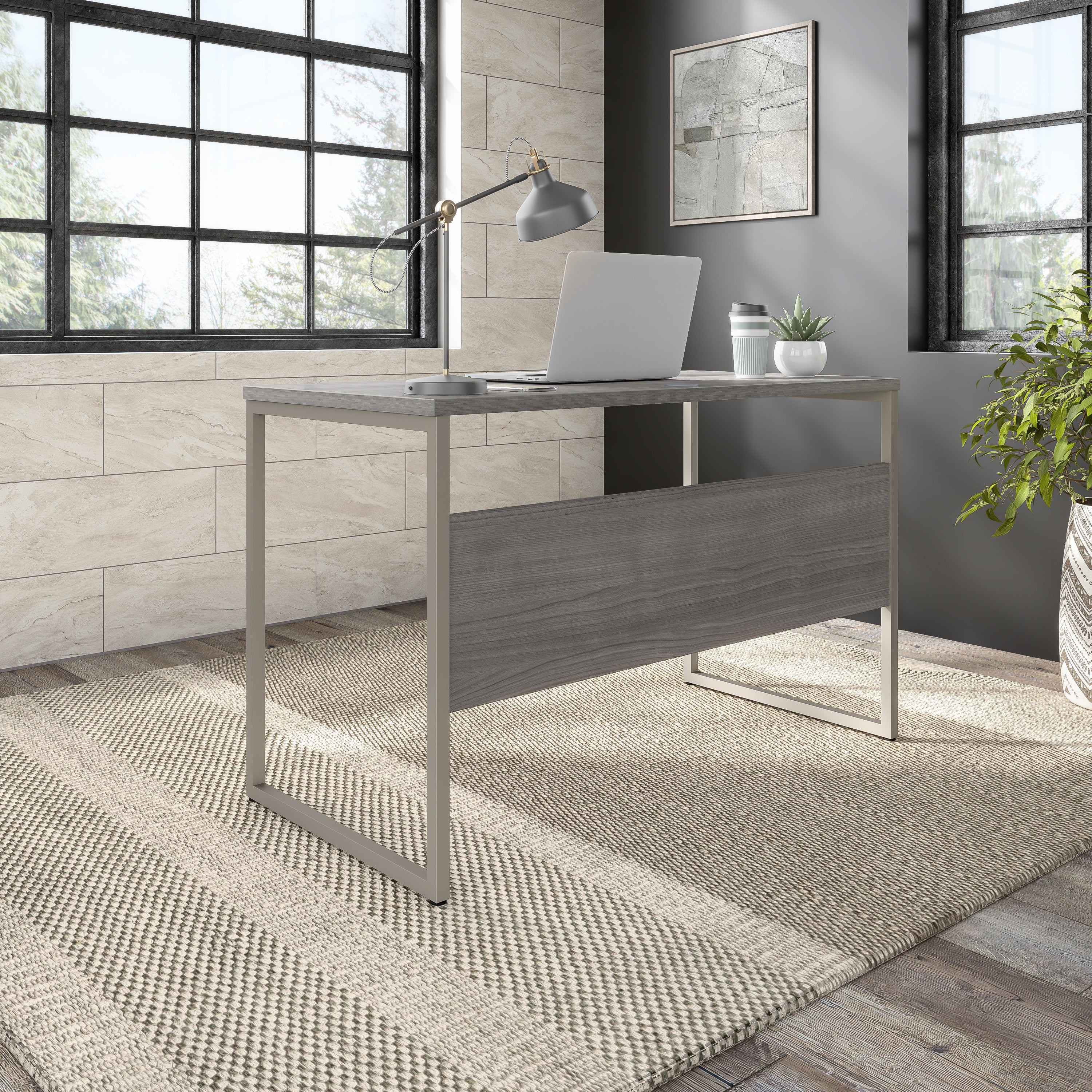 Bush Business Furniture Hybrid 48W x 24D Computer Table Desk with Metal Legs in Platinum Gray - 47.6" Width x 23.35" Depth x 29.91" Height
