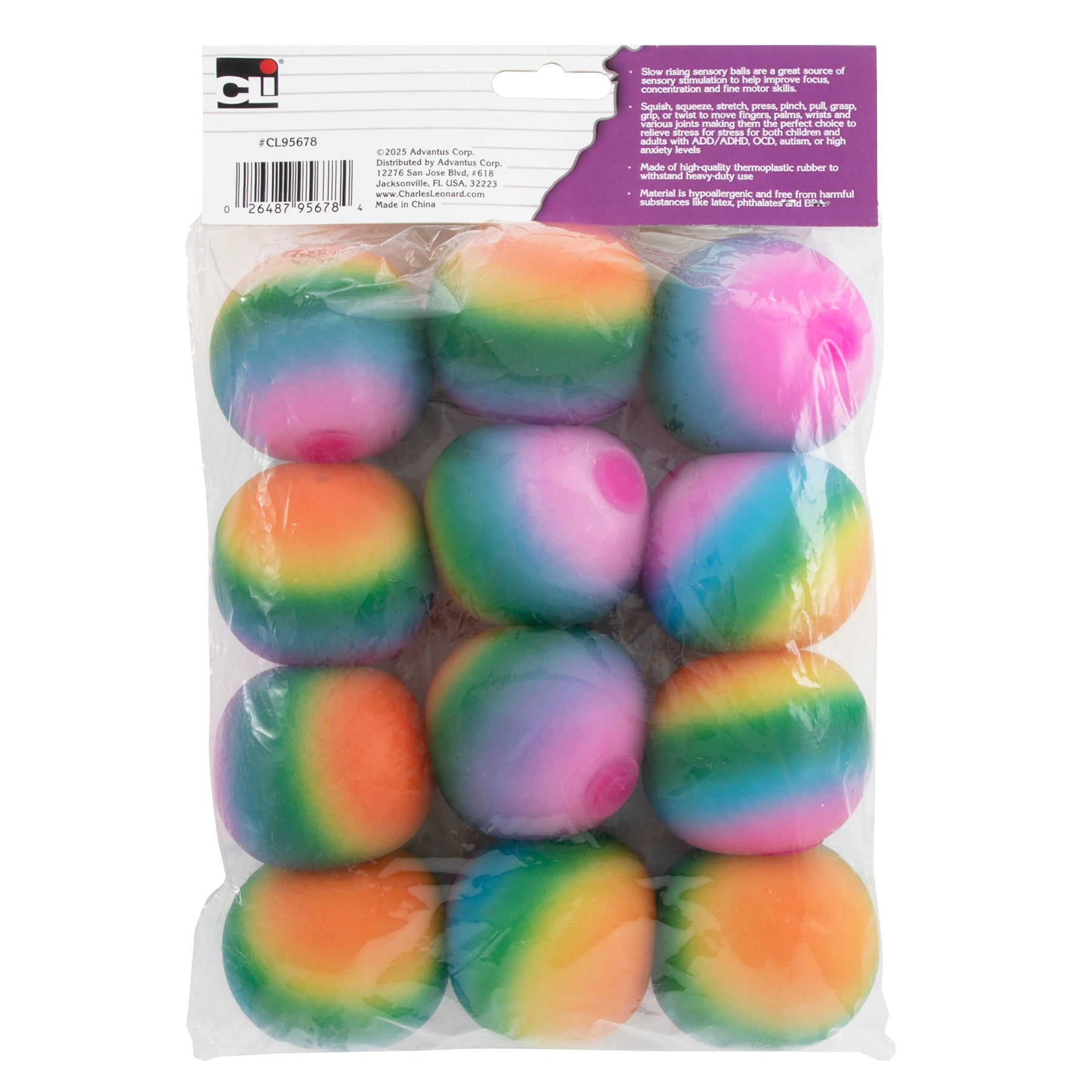 Sensory Balls, 2.5 in., Assorted Striped Colors, Pack of 12