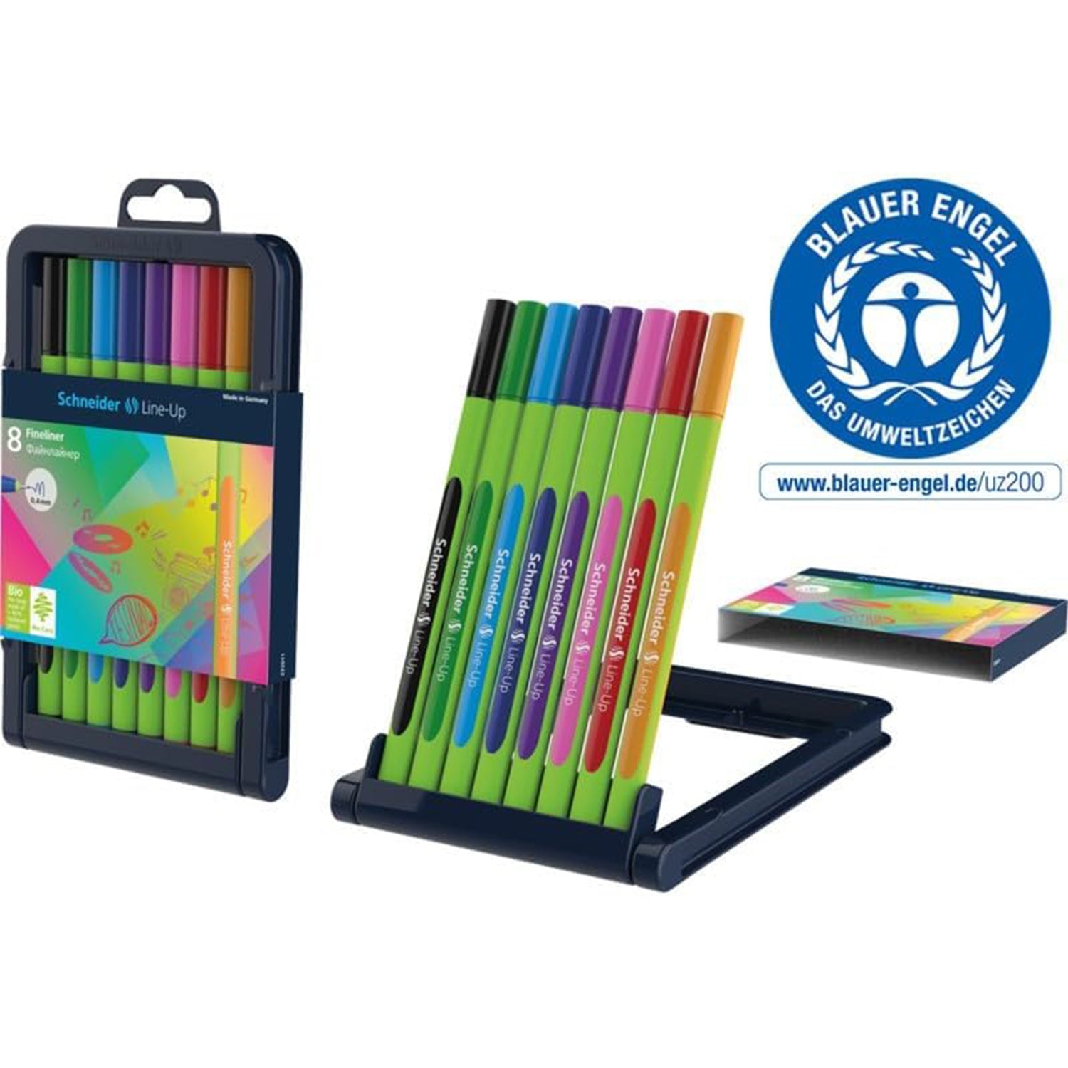 Line-Up Fineliner Pen, 0.4 mm, Adjustable Case Stand, 8 Assorted Ink Colors