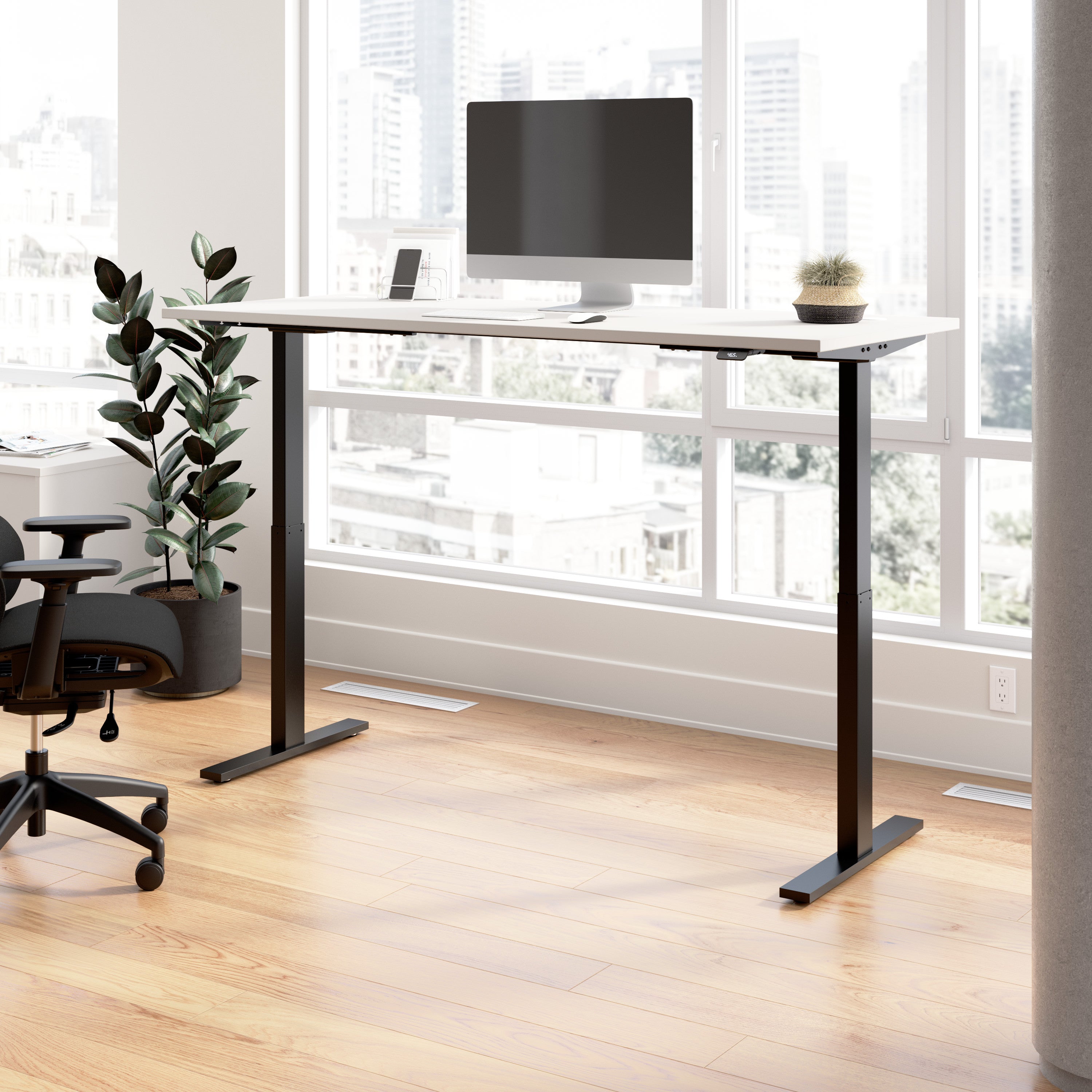 Bush Business Furniture Move 60 Series 72W x 30D Electric Height Adjustable Standing Desk in White with Black Base - 71.02" Width x 29.37" Depth x 47.69" Height