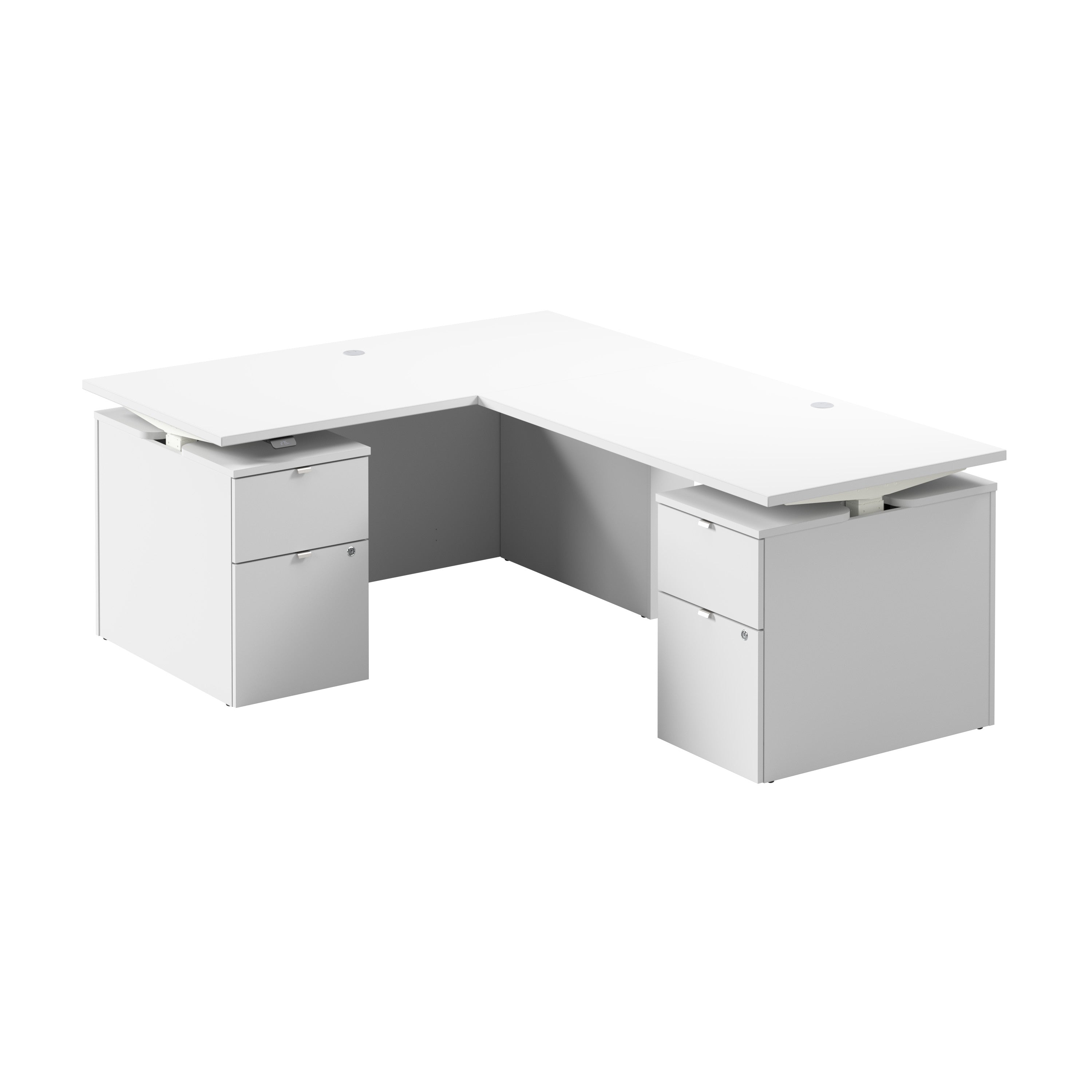 Bush Business Furniture Stratus&nbsp;60W x&nbsp;78D Height Adjustable L Shaped Standing Desk with Drawers in White with White Base - 59.45" Width x 76.97" Depth x 27.44" Height