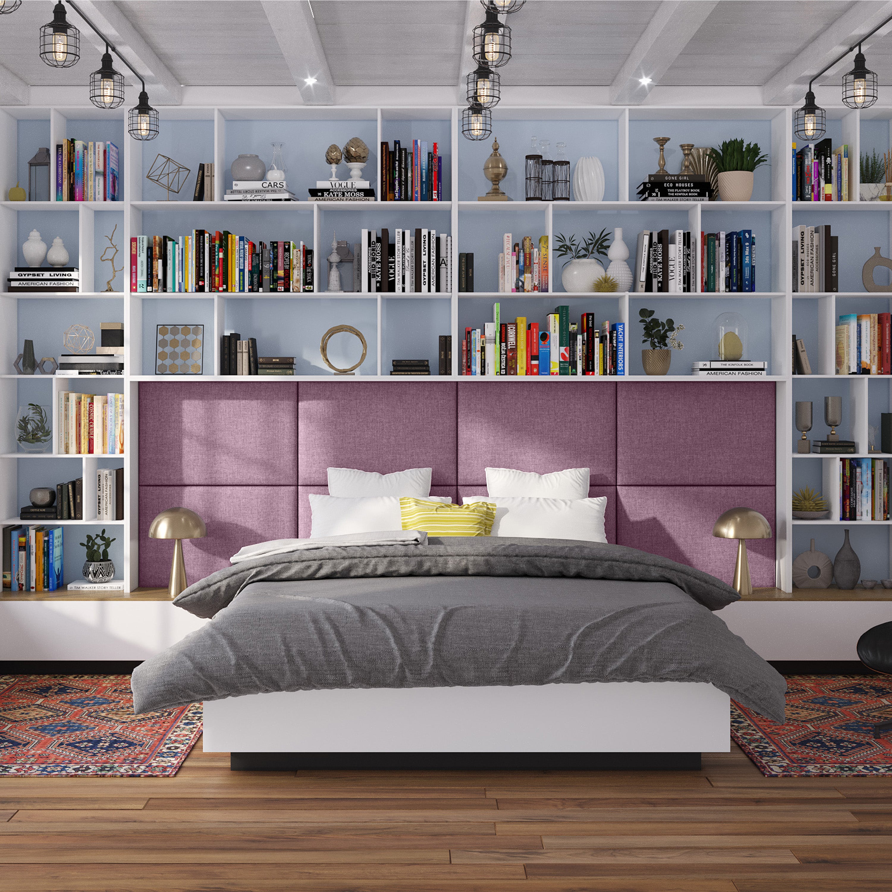 Jaxx Panelist Modern Padded Headboard- Set of 2 Wall Mounted Panels (Each 22.5" x 30")- Queen Double Tall, Microvelvet Plum