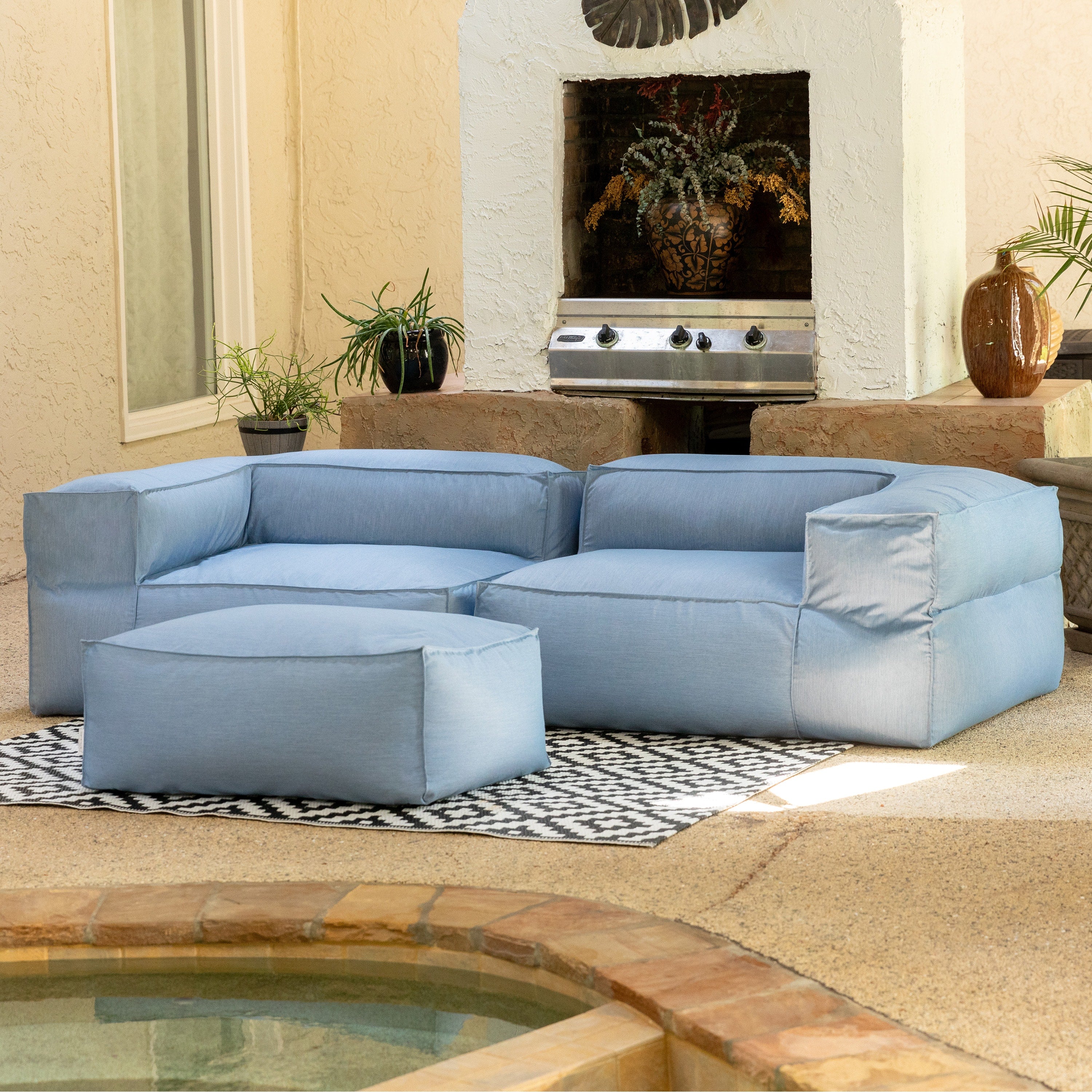Baya Outdoor Ottoman - Sunbrella, Ocean Blue