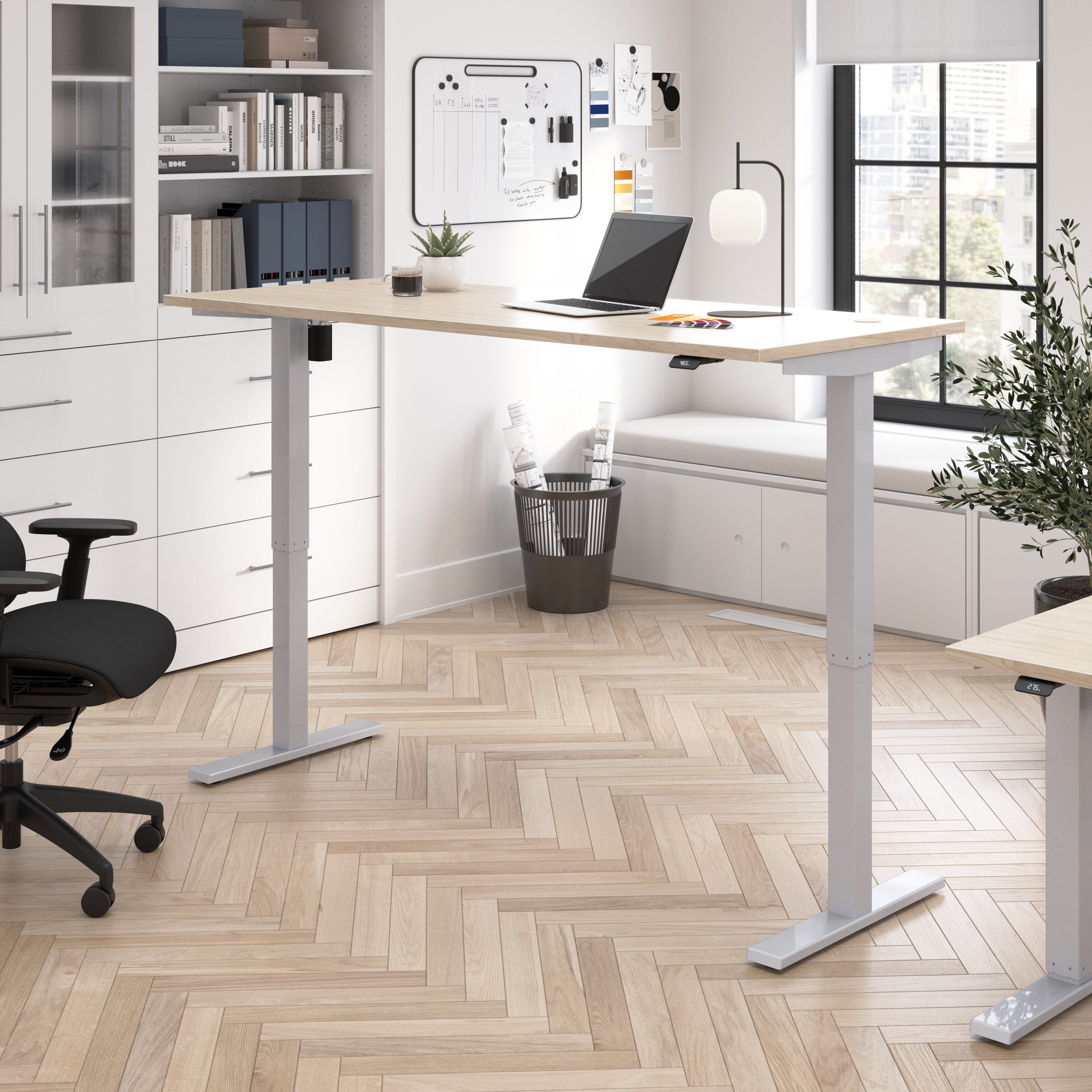 Bush Business Furniture Move 40 Series 72W x 30D Electric Height Adjustable Standing Desk in Natural Elm with Metallic Gray Base - 71.02" Width x 29.37" Depth x 28.17" Height