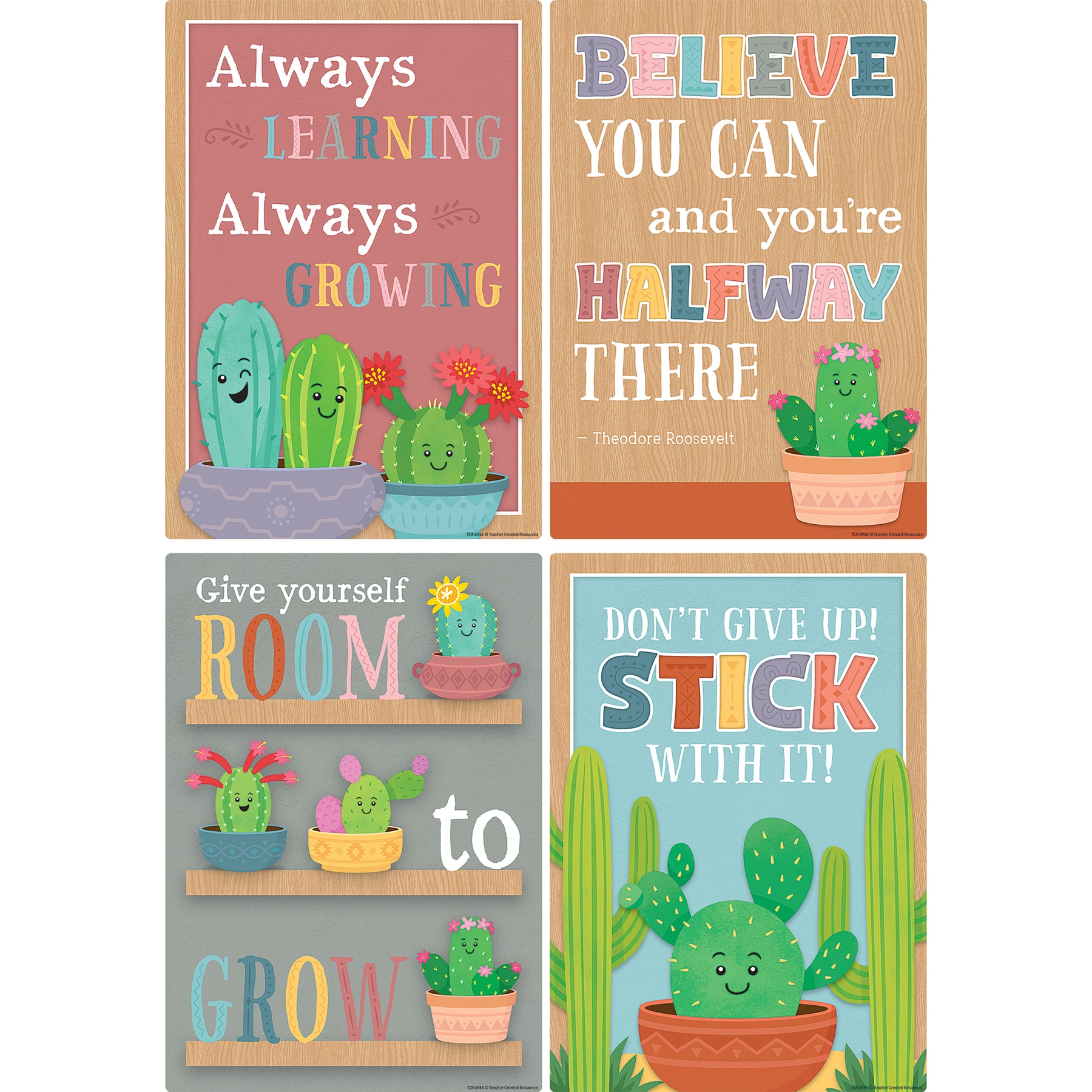 Happy Cactus Crew Positive Sayings Small Poster Pack, 11" x 15-3/4", Pack of 12