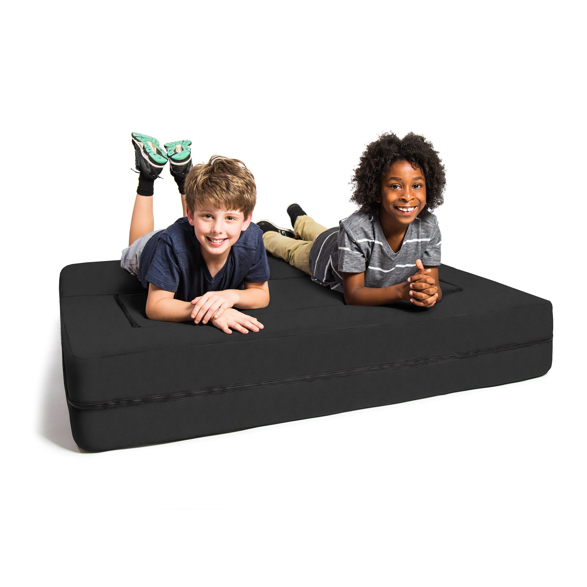 Jaxx Zipline Kids Sofa & Large Ottoman, 3 in 1 Fold Out Sofa, Big Kids Edition, Black