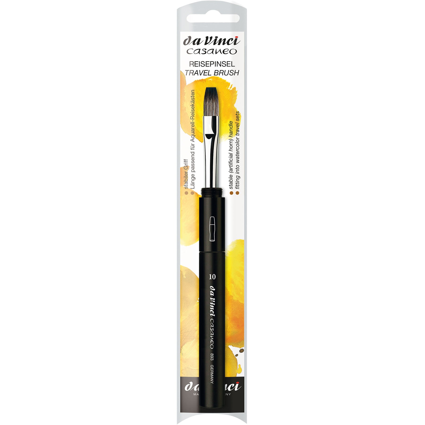 CASANEO Pocket Travel Brush, Extra Soft Synthetic, Watercolor & Acrylic, Flat, Series 893TP, Size 10