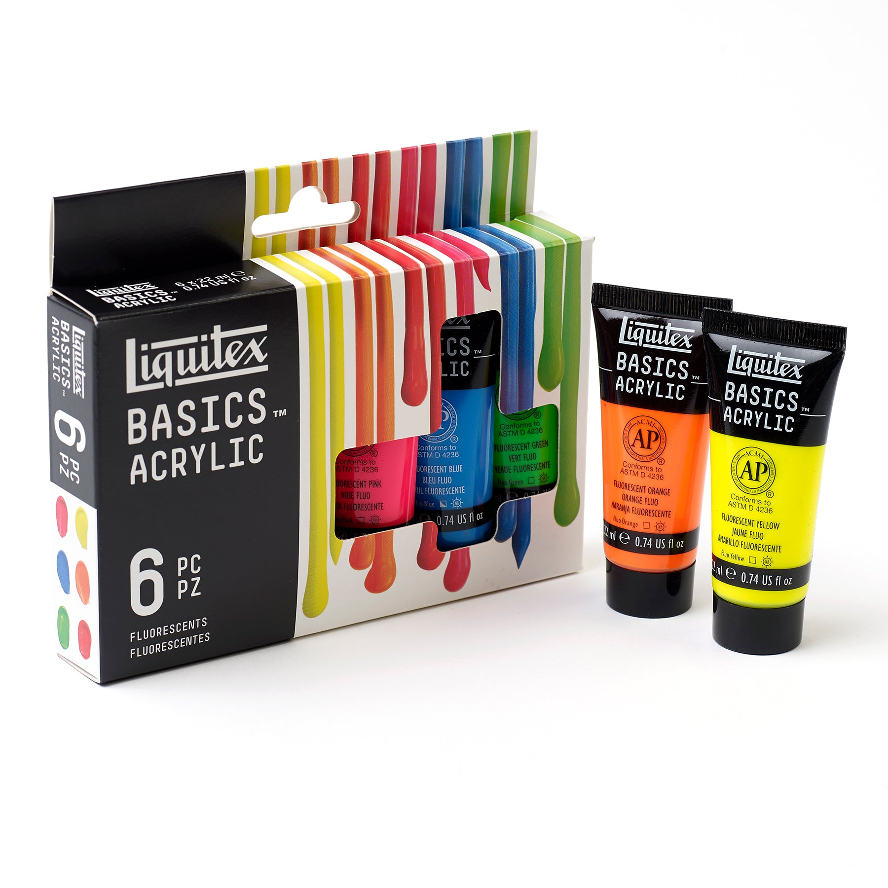 LQ BASICS Acrylic Color 6 x 22ml Tube Set - Fluorescent