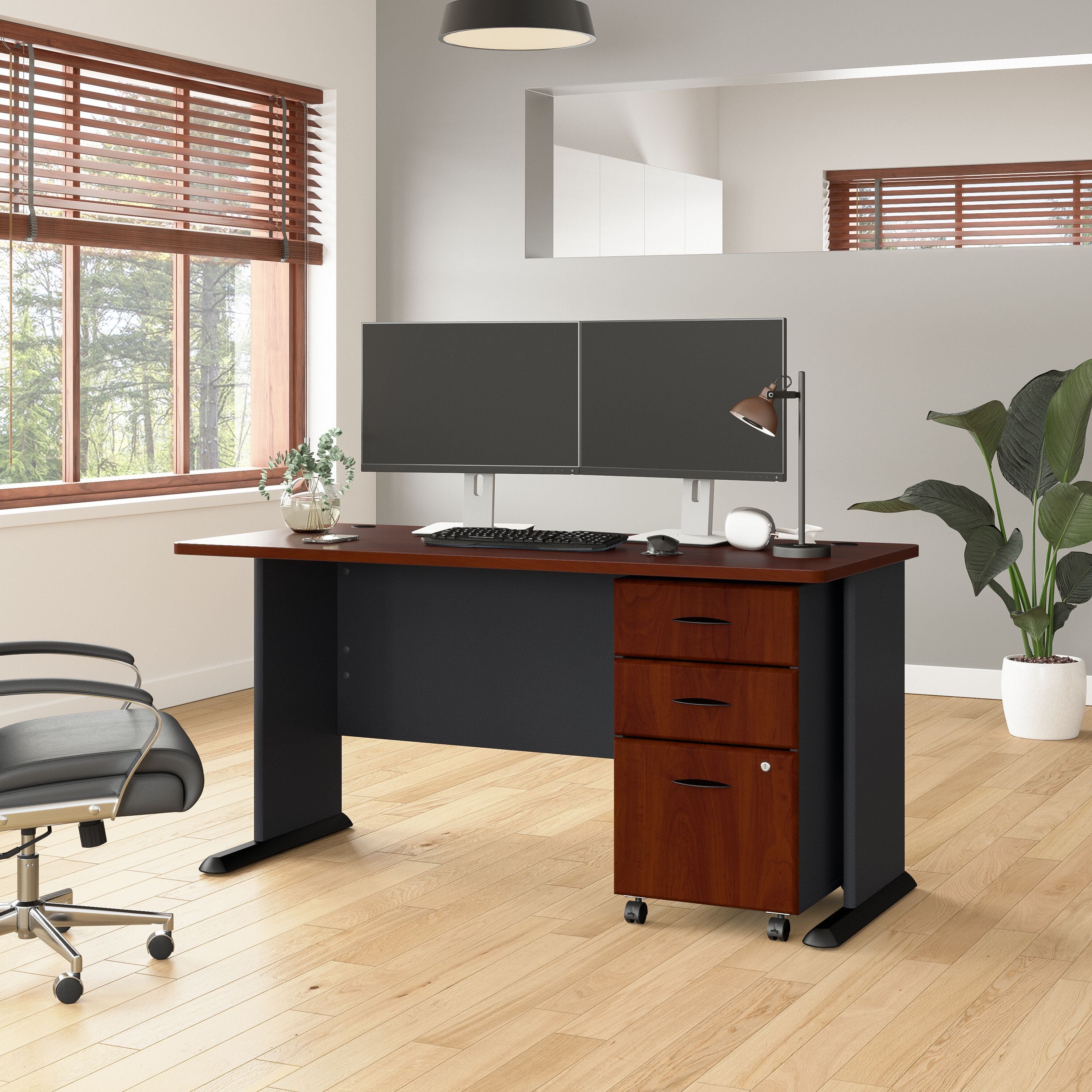 Bush Business Furniture Series A 60W Desk with Mobile File Cabinet in Hansen Cherry and Galaxy - 59.57" Width x 26.81" Depth x 29.66" Height