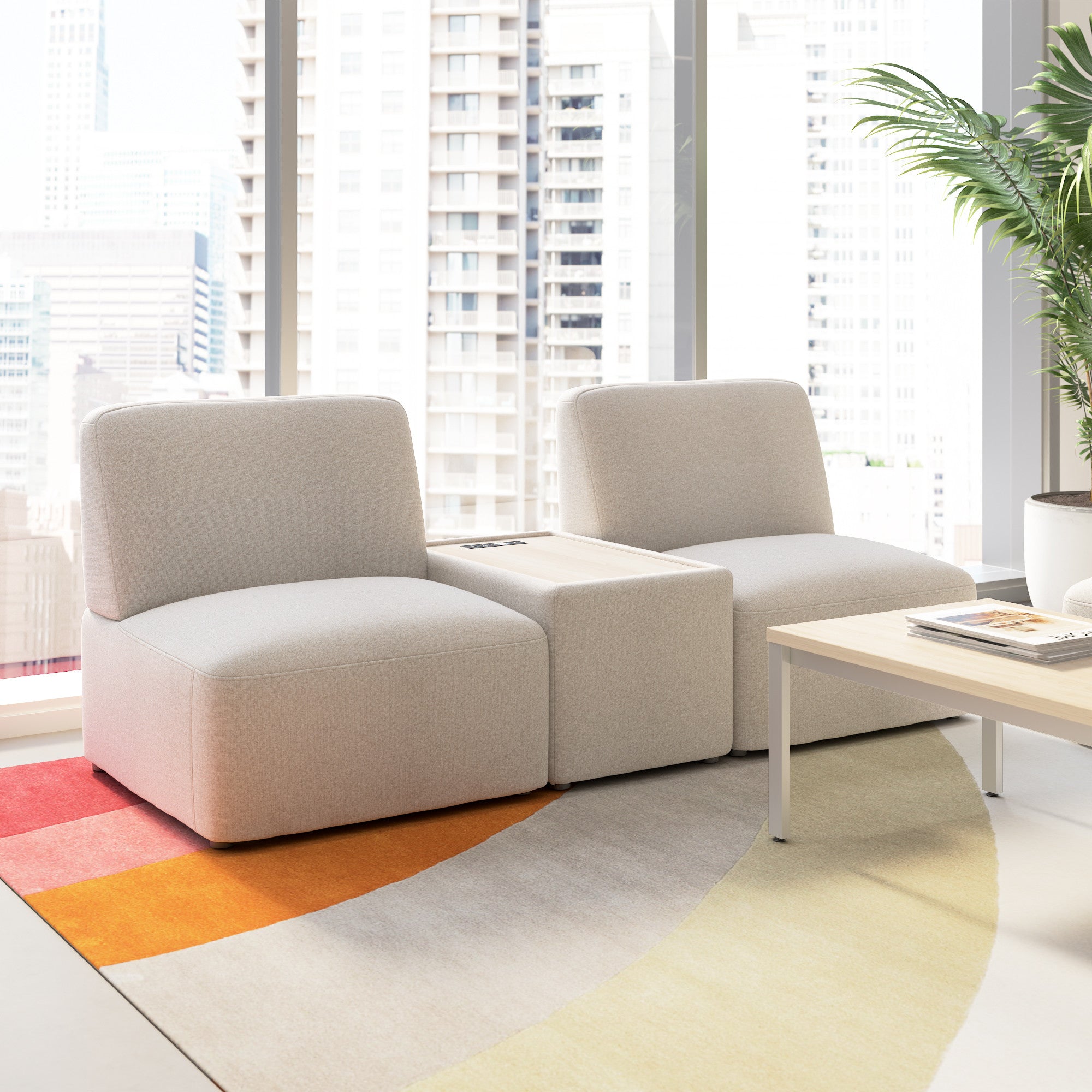 Bush Business Furniture Assemble Modular 2 Seater Sectional with Charging Station in Oat Fabric - 79.92" Width x 30.51" Depth x 29.92" Height