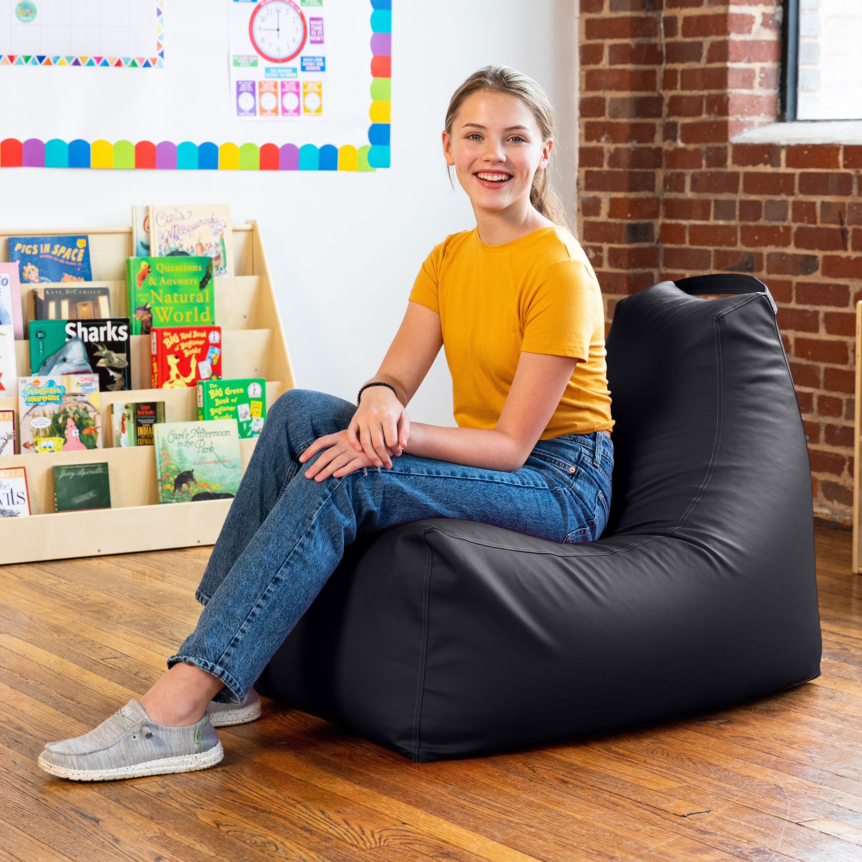 Jaxx Pezzi Premium Vinyl Classroom Bean Bag Chair, Black