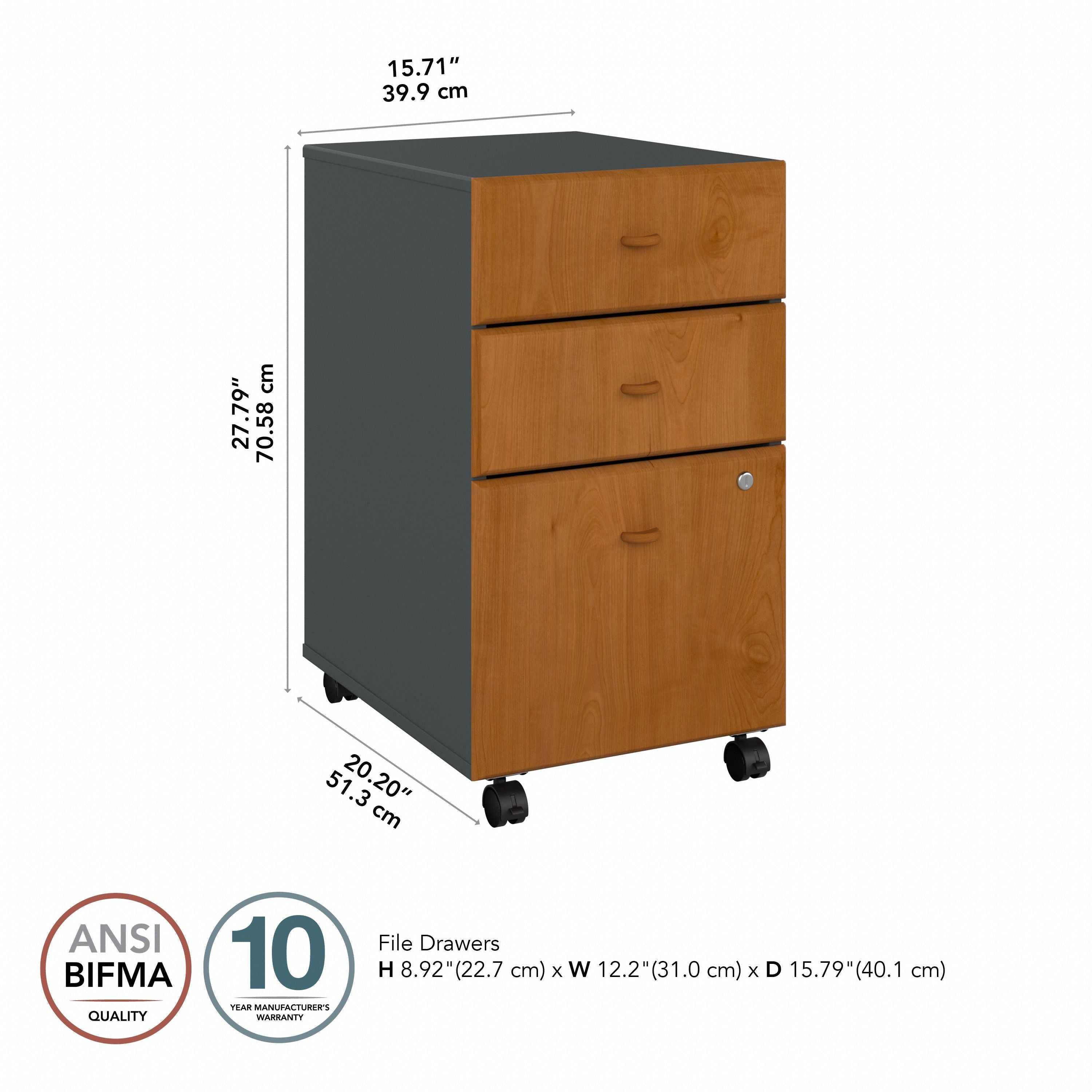 Bush Business Furniture Series A 3 Drawer Mobile File Cabinet in Natural Cherry and Slate - 15.71" Width x 20.2" Depth x 27.79" Height