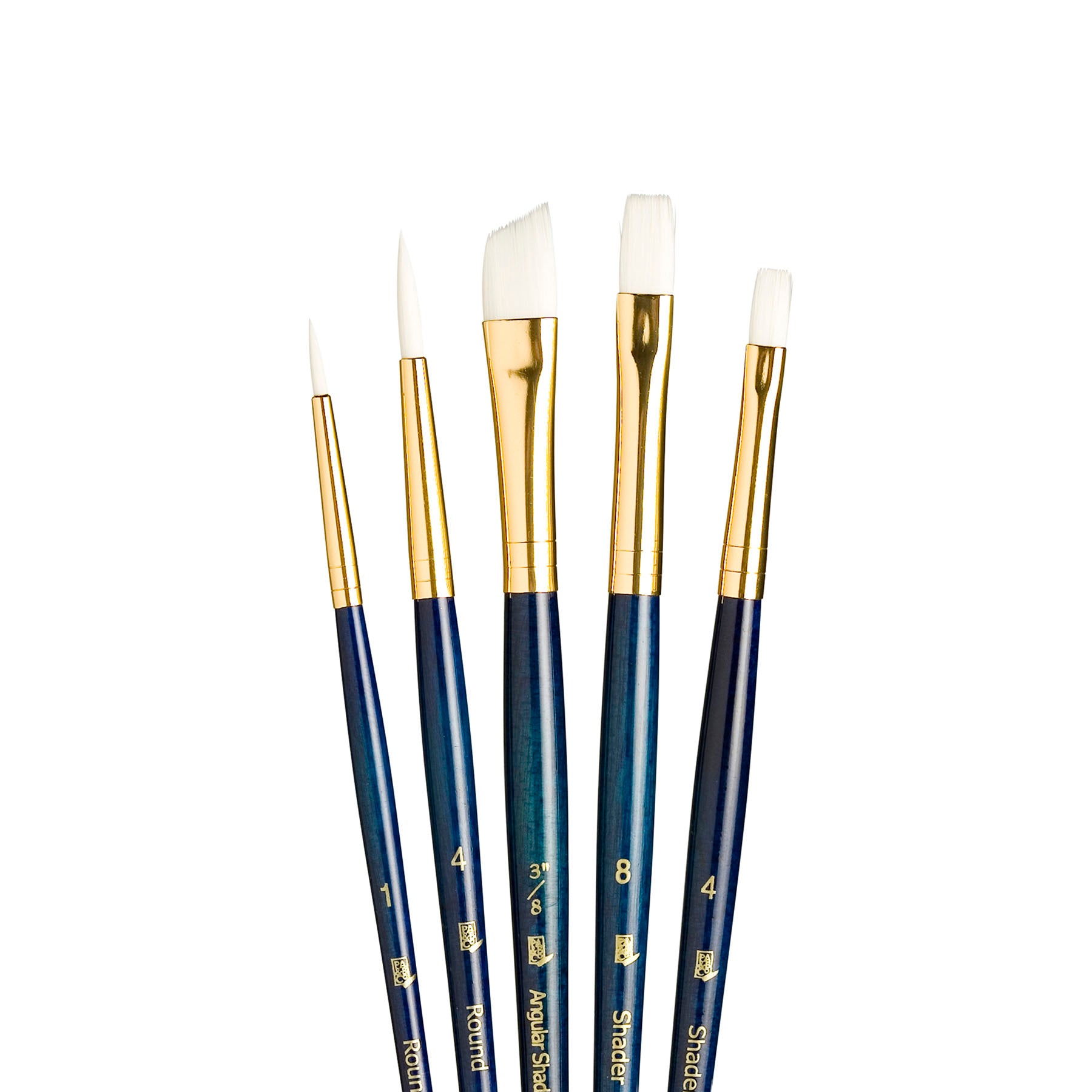 RealValue Brush Set, White Taklon Bristles, Short Handle Mixed Media Paintbrush, Dark Blue, 5 Pieces