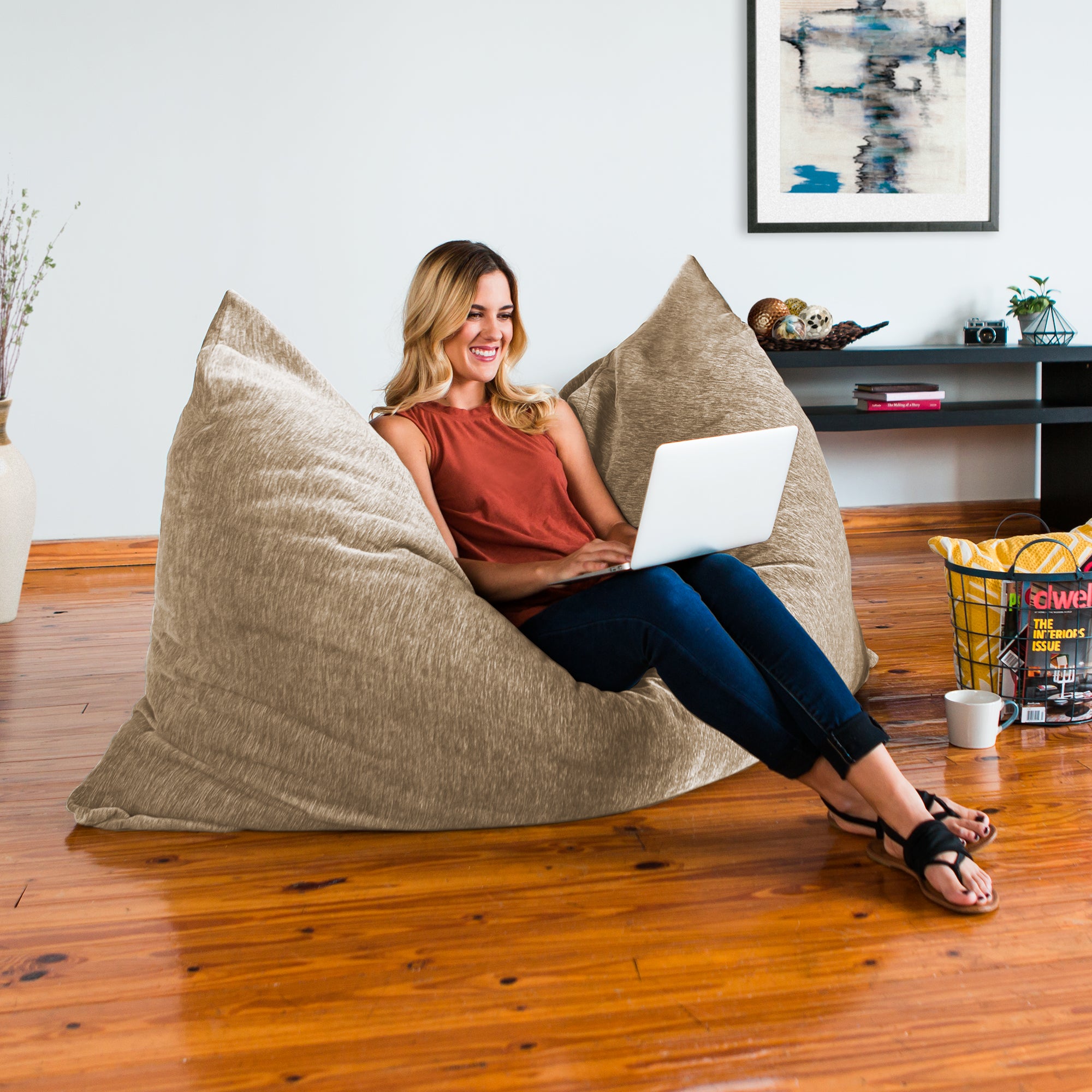 Jaxx 5.5 ft Pillow Saxx Foam Bean Bag Pillow, Premium Chenille Cover, Beige