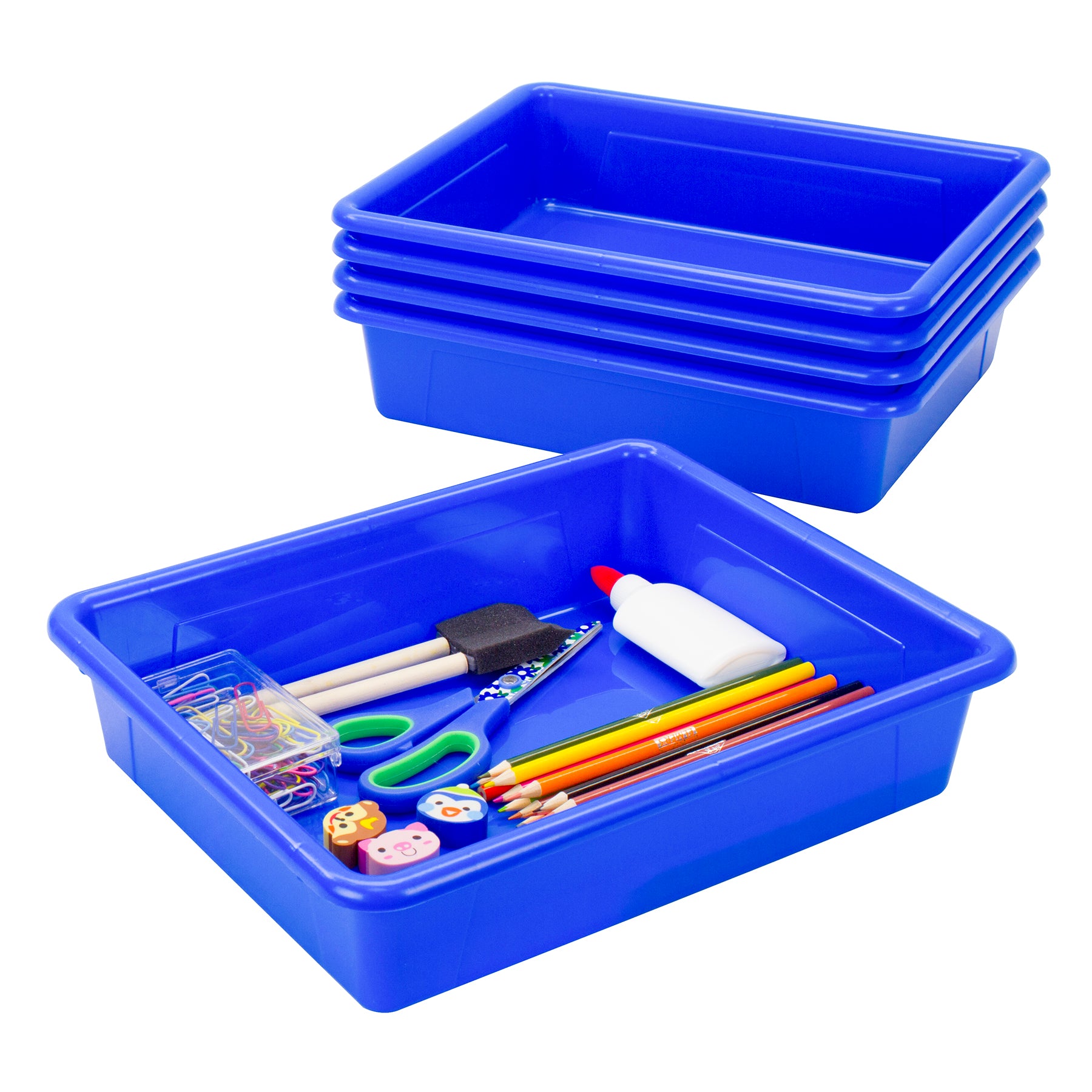 Flat Storage Tray, Blue, Pack of 5
