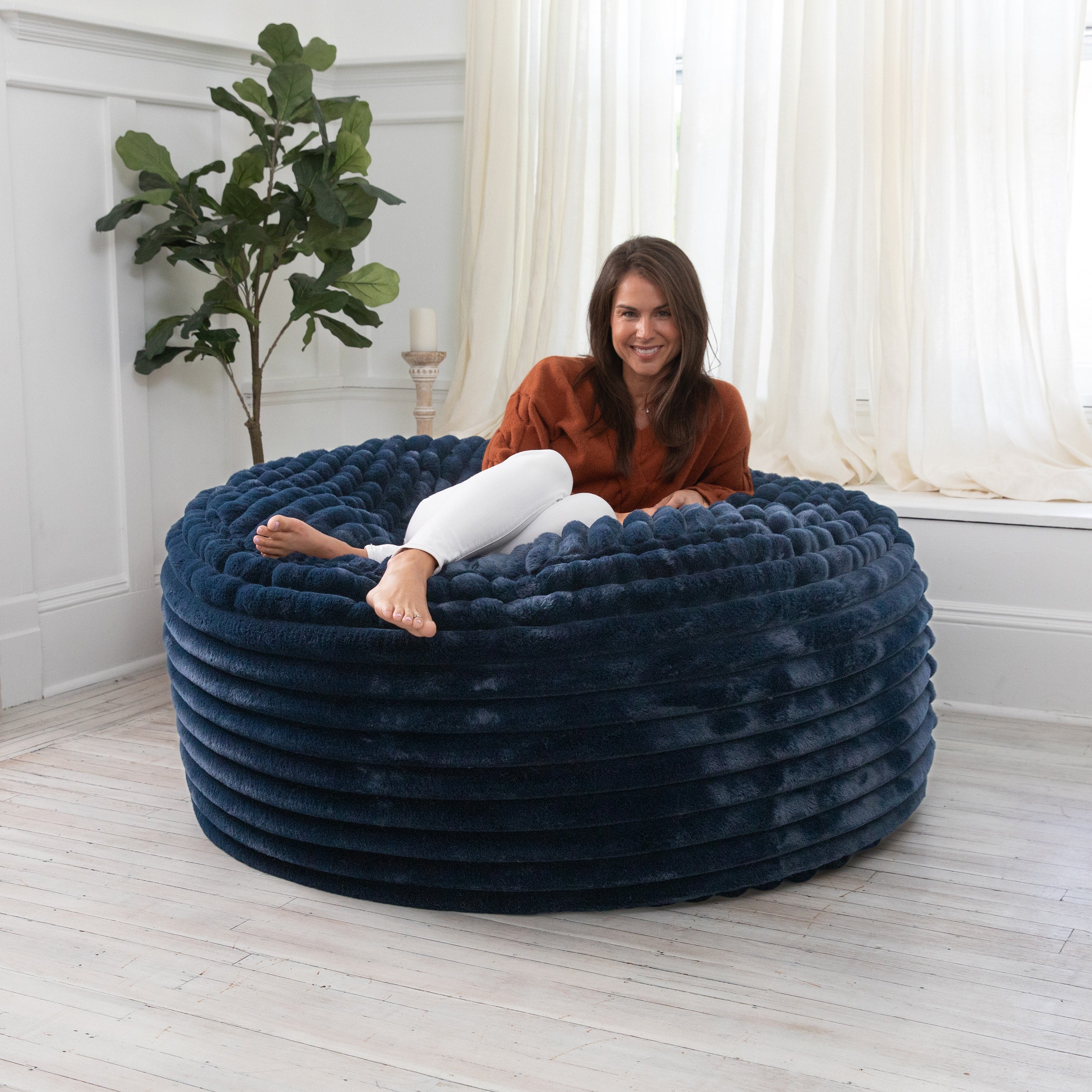 Jaxx 5 Foot Saxx Bean Bag Chair for Adults - Luxe Faux Fur, Mondo Midnight Blue