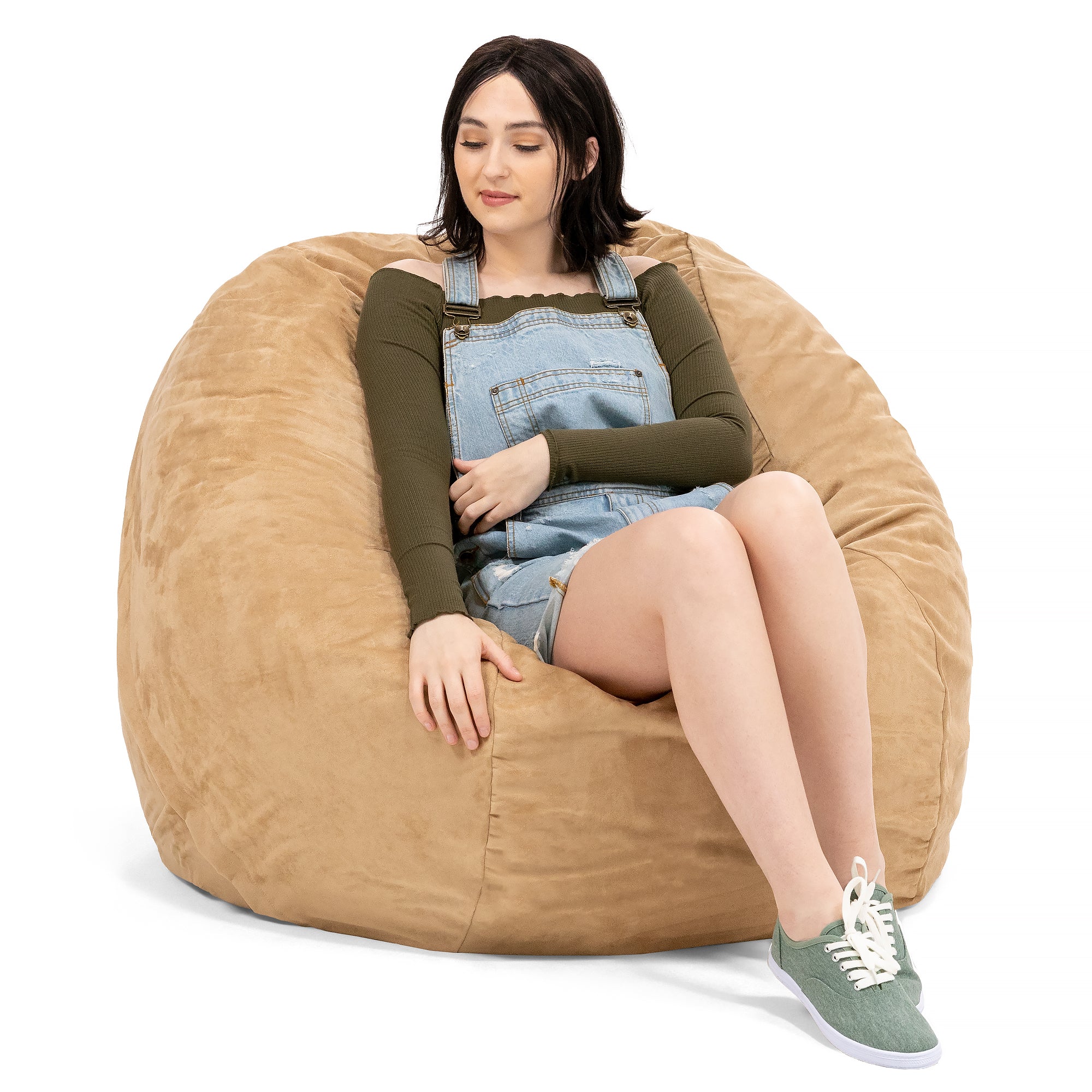 Jaxx 4 ft Round Bean Bag Chair for Adults, Camel