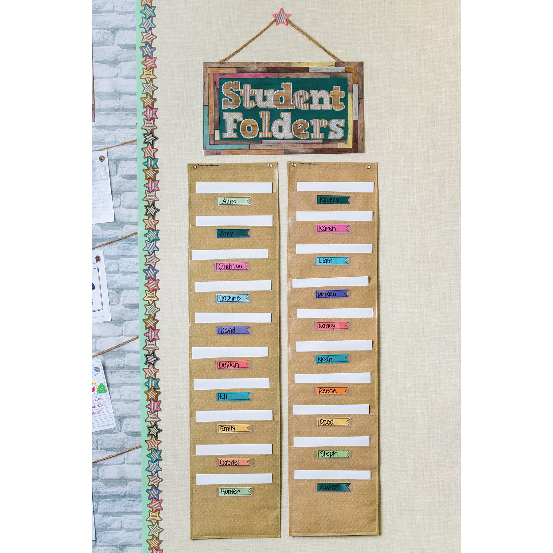 Burlap 10 Pocket File Storage Pocket Chart (14" x 58")