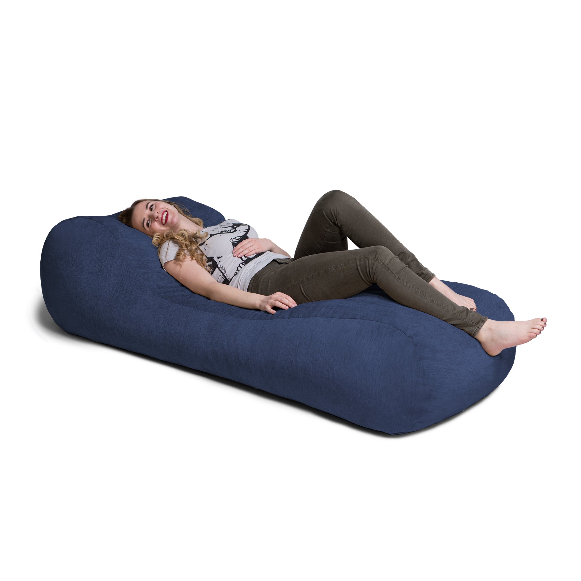 Jaxx Arlo Chaise Lounger Foam Bean Bag Chair - Premium Chenille, Navy
