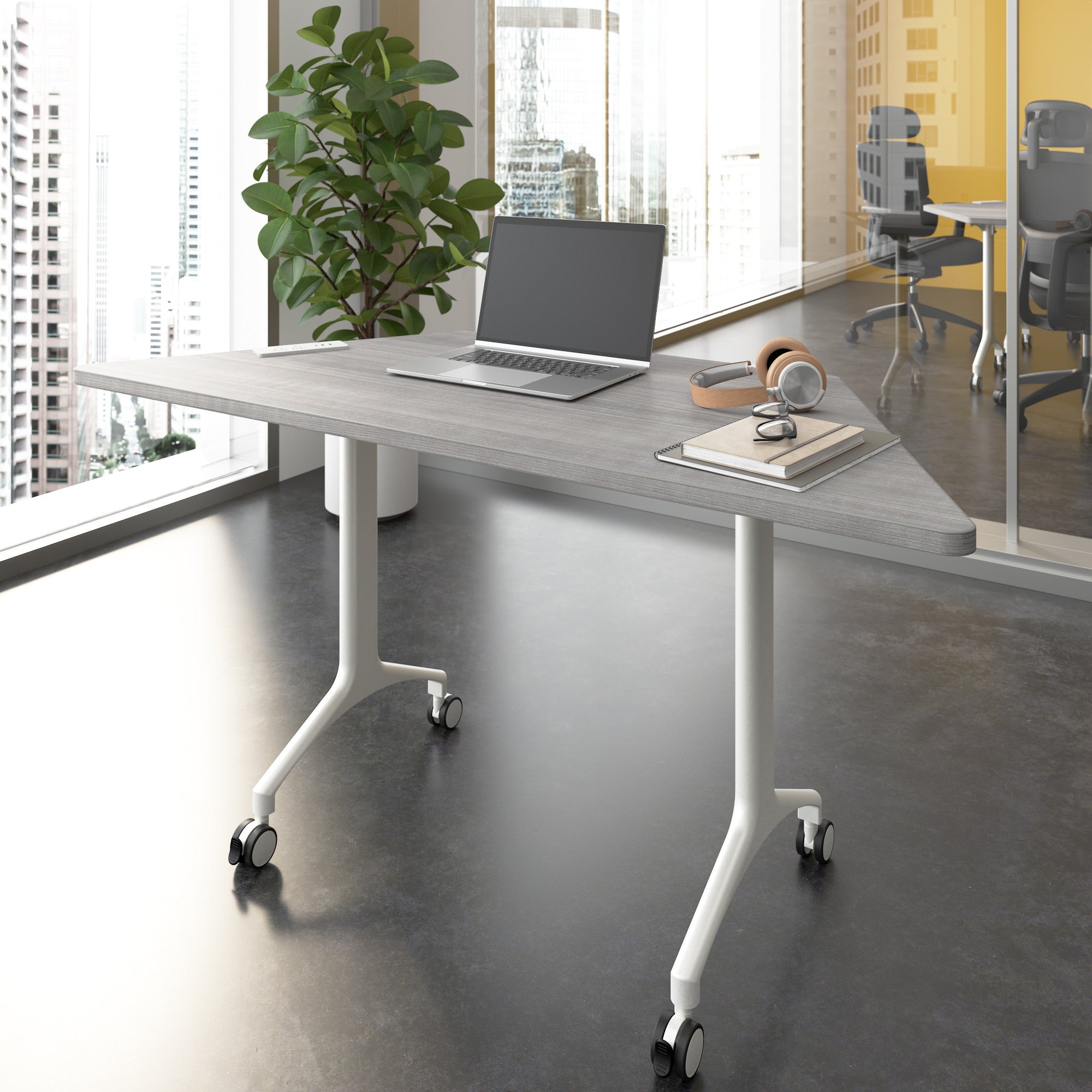 Bush Business Furniture Synergy 60-inch Trapezoid Modular Office Conference Table in Platinum Gray - 57.81" Width x 25.44" Depth x 29.62" Height