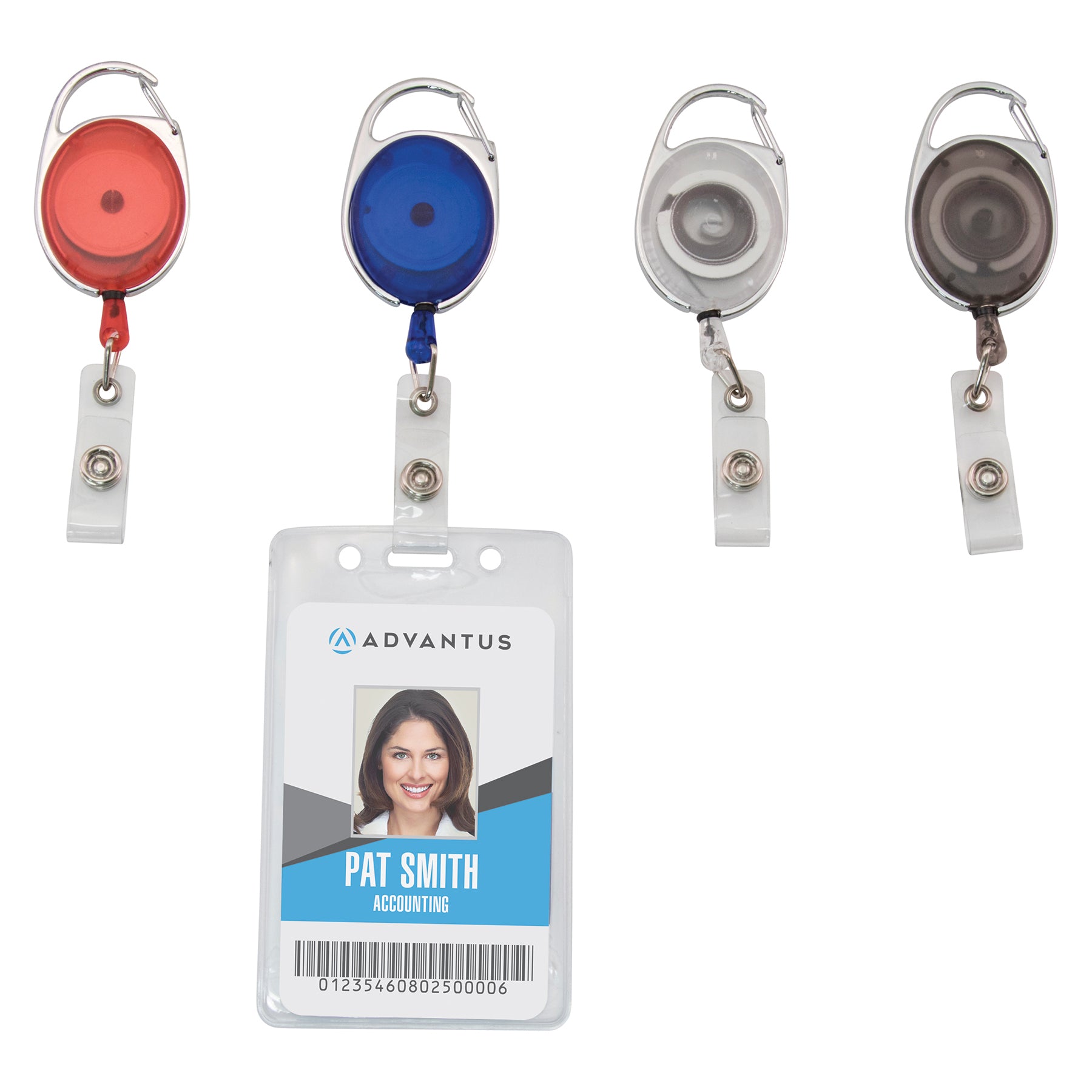 Retractable Carabiner Style Badge Reels with Badge Strap, Assorted, Pack of 20