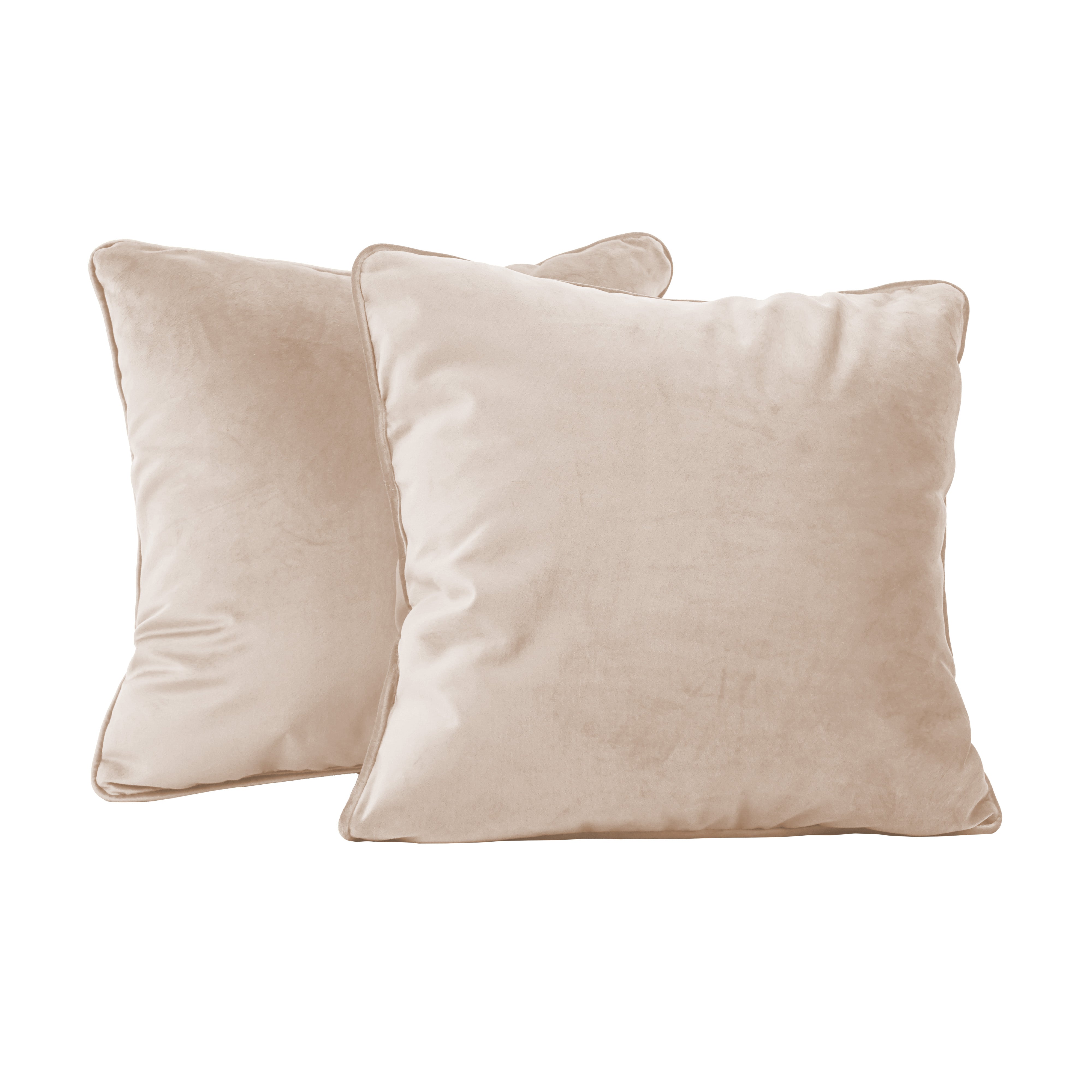 18" x 18" Square Microfiber and Faux Leather Pillow with Piping, 2-Piece - Beige