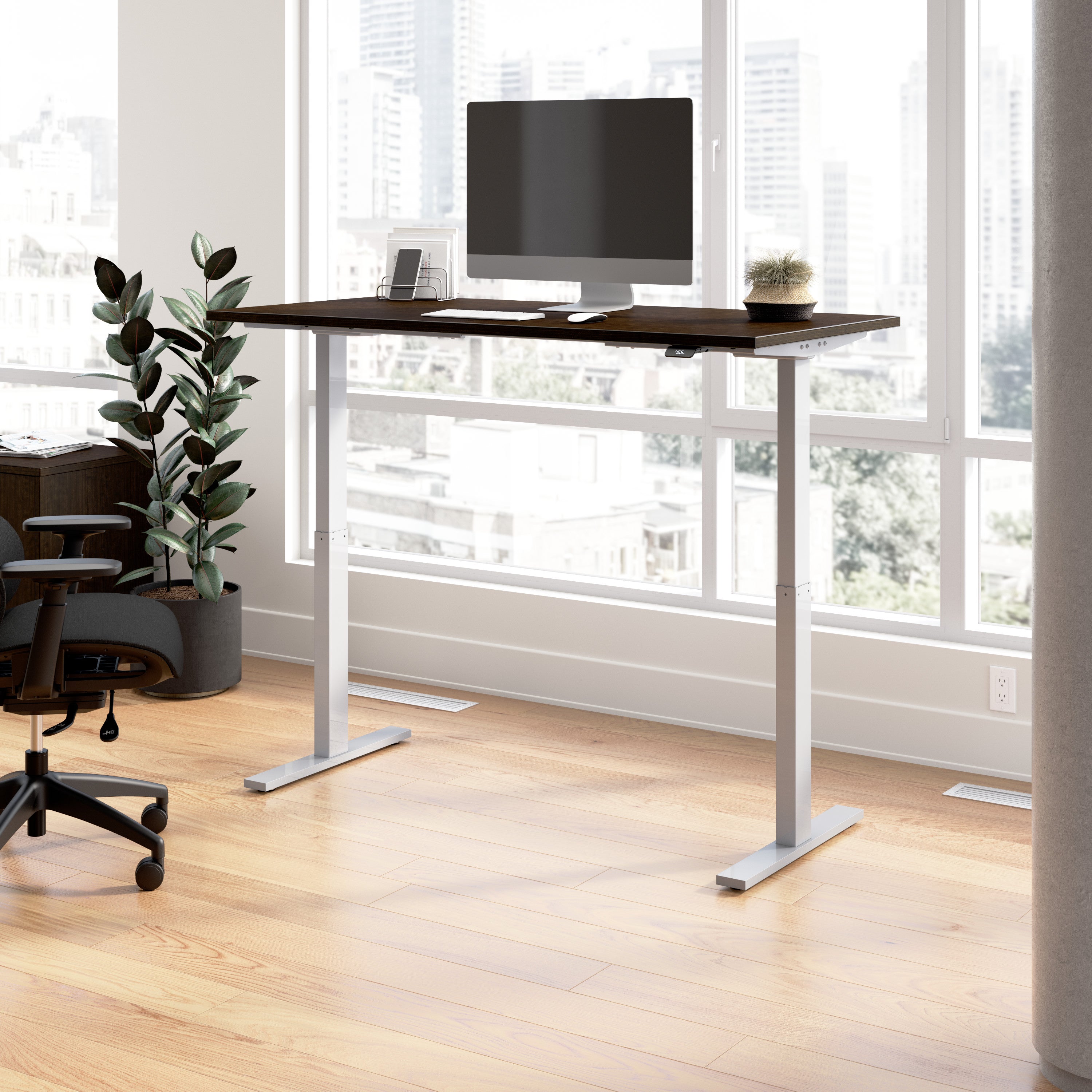 Bush Business Furniture Move 60 Series 60W x 30D Electric Height Adjustable Standing Desk in Mocha Cherry with Metallic Gray Base - 59.45" Width x 29.37" Depth x 47.69" Height