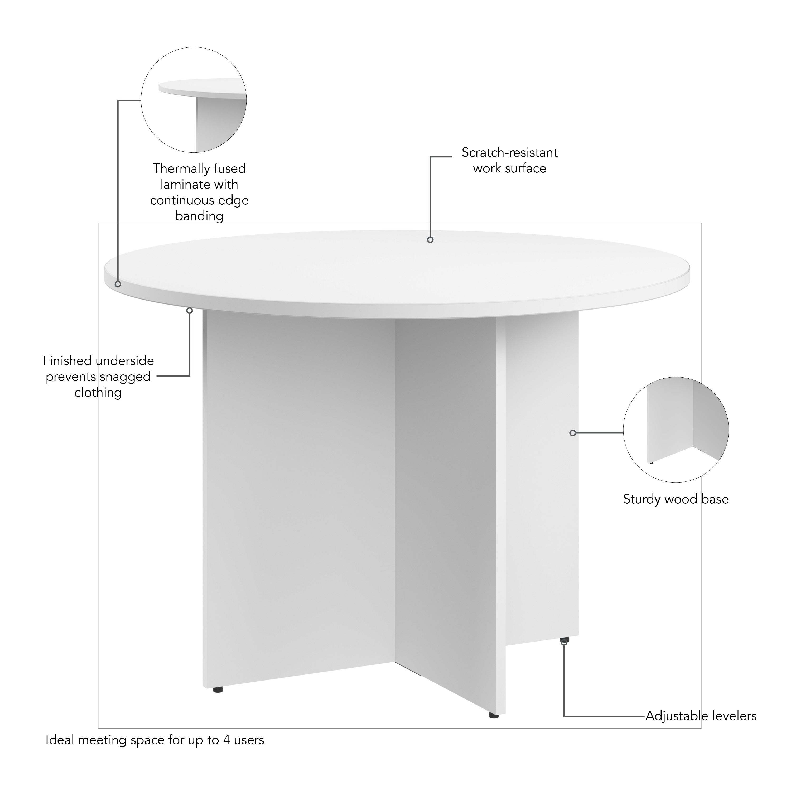Bush Business Furniture 42-inch Round Conference Table with Wood Base in White - 41.38" Width x 41.38" Depth x 28.65" Height