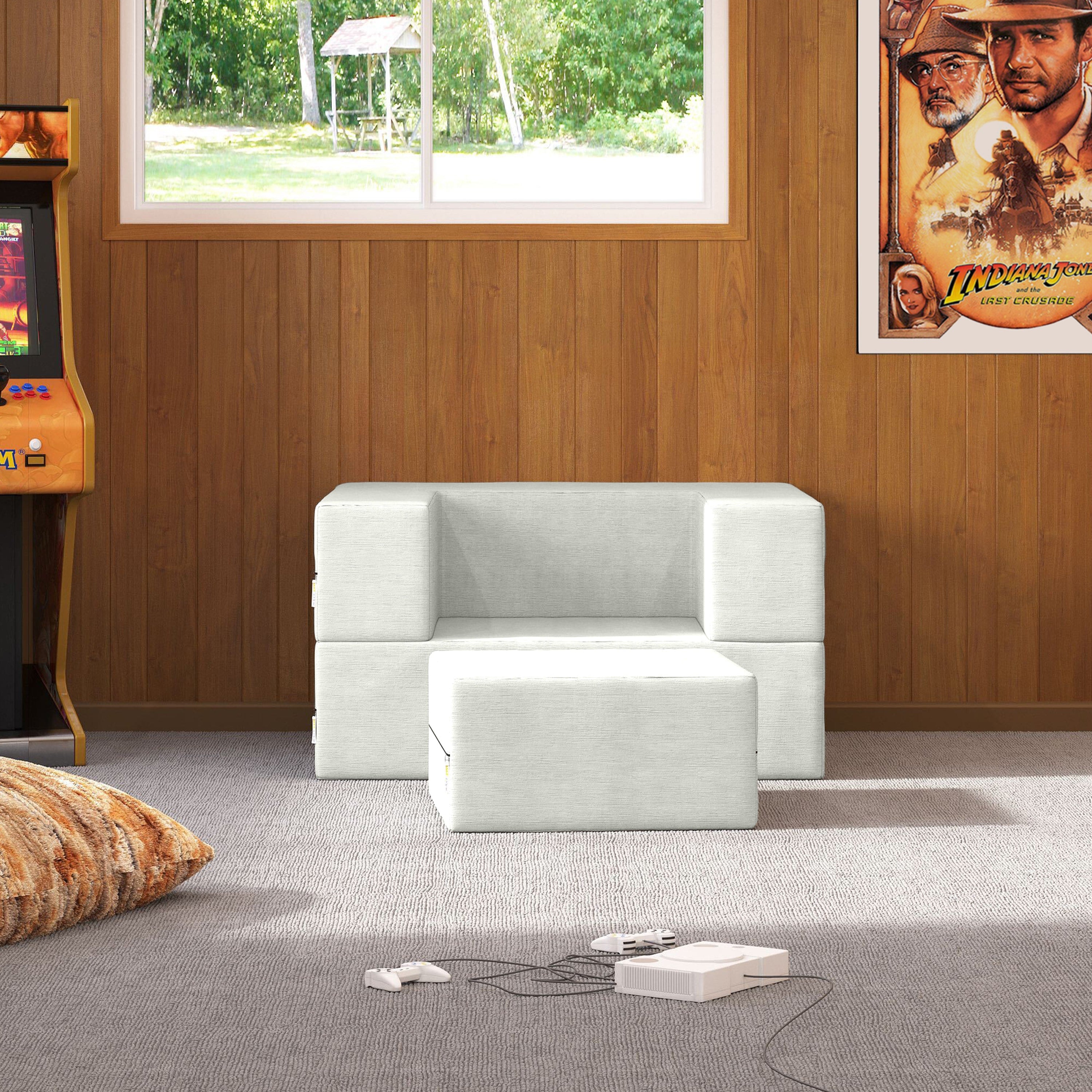 Jaxx Zipline Convertible Sleeper Futon Chair & Ottoman with Machine-Washable Cover, Ice