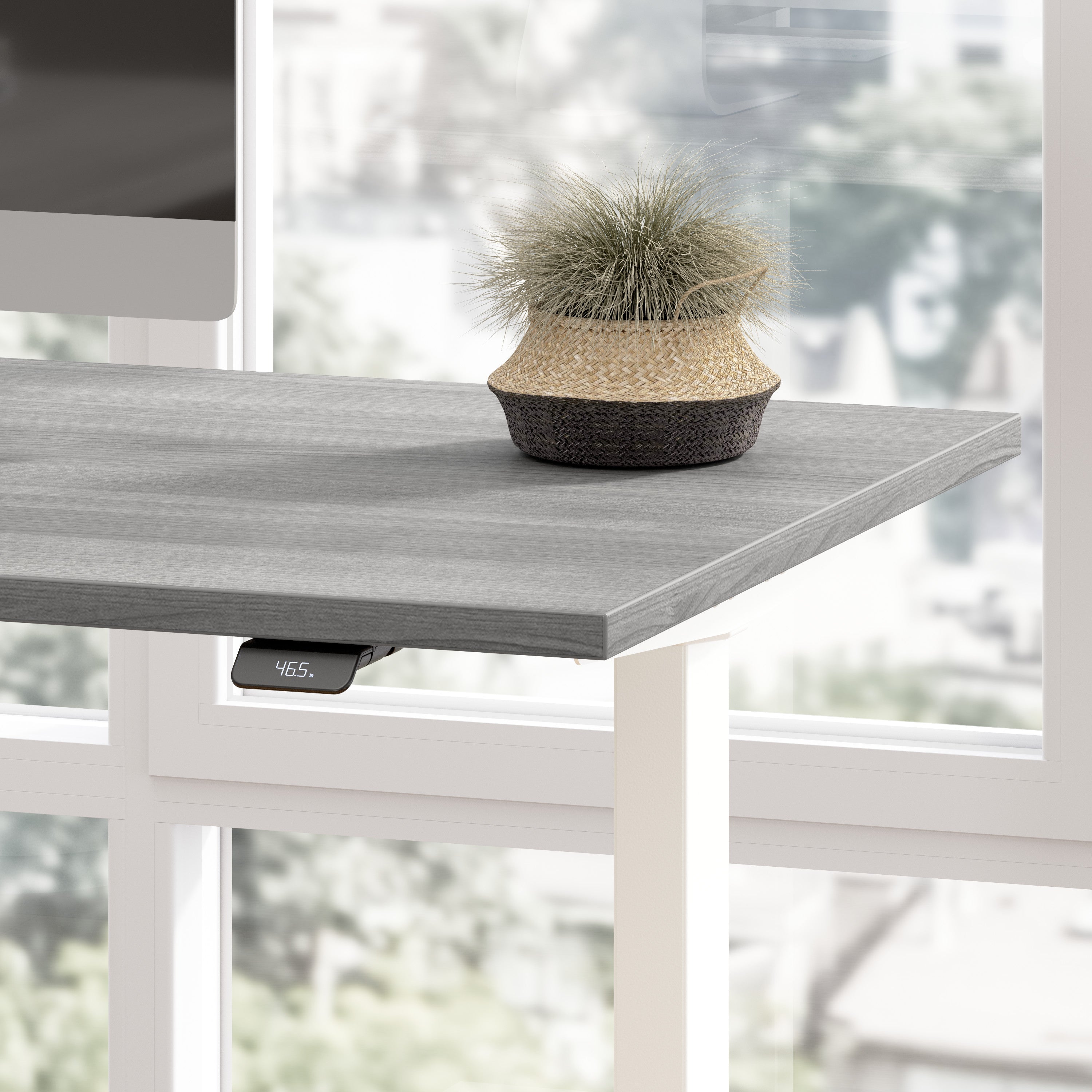 Bush Business Furniture Move 60 Series 60W Height Adjustable L Shaped Standing Desk in Platinum Gray with White Base - 59.45" Width x 76.97" Depth x 27.44" Height