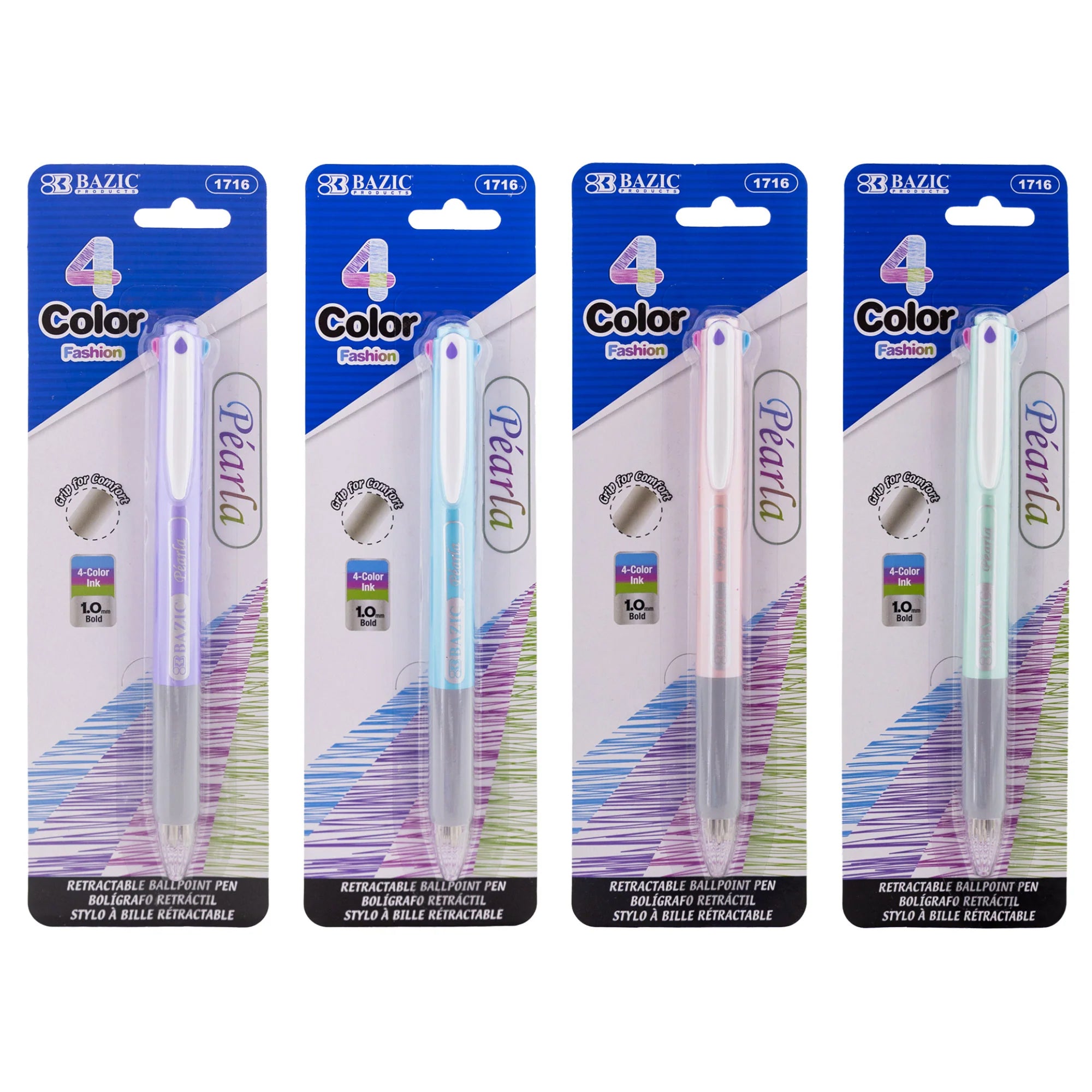 4-Color Fashion Pen with Cushion Grip, Assorted Barrel Color, 1 Pen