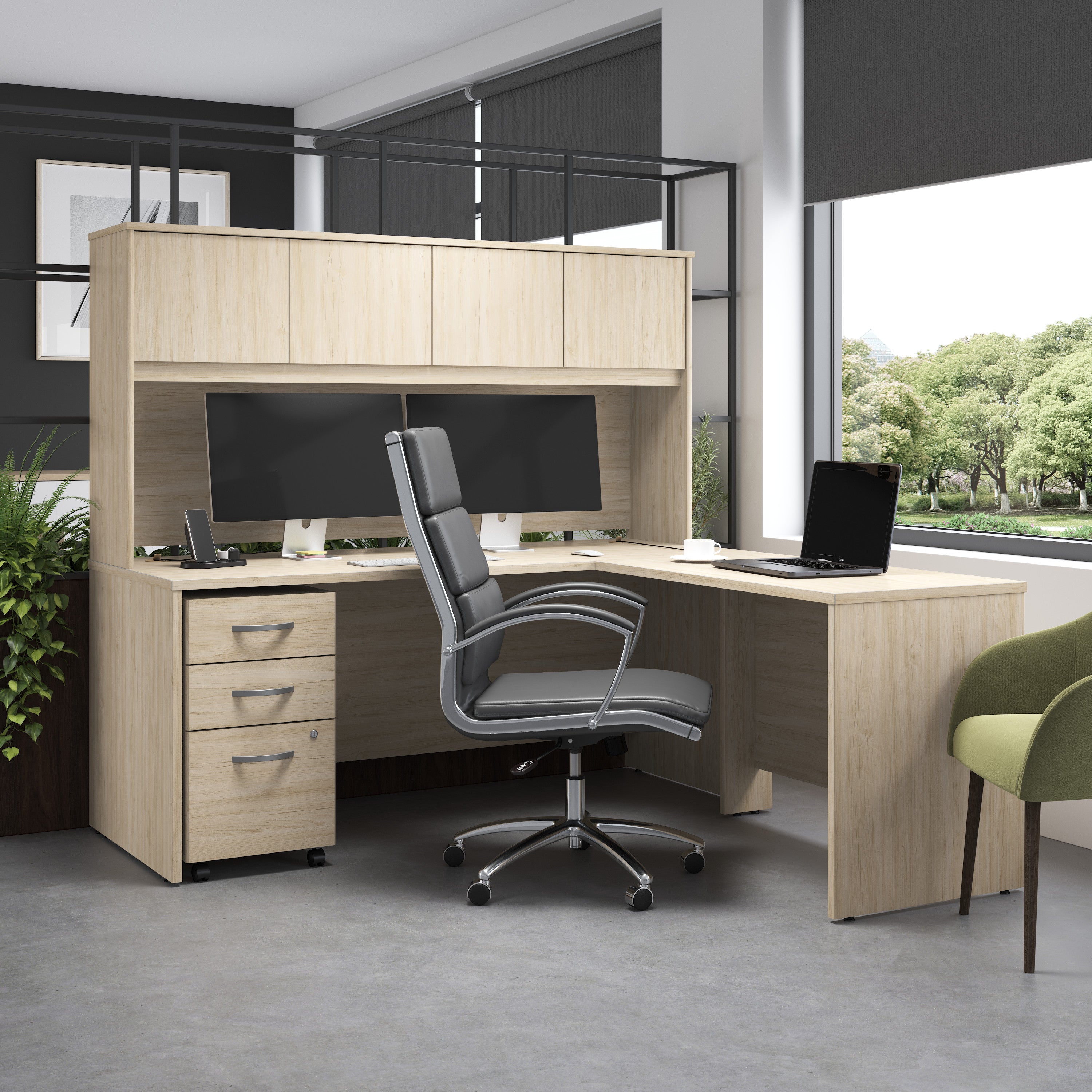 Bush Business Furniture Studio C 3 Drawer Mobile File Cabinet in Natural Elm - Assembled - 15.71" Width x 20.2" Depth x 27.79" Height