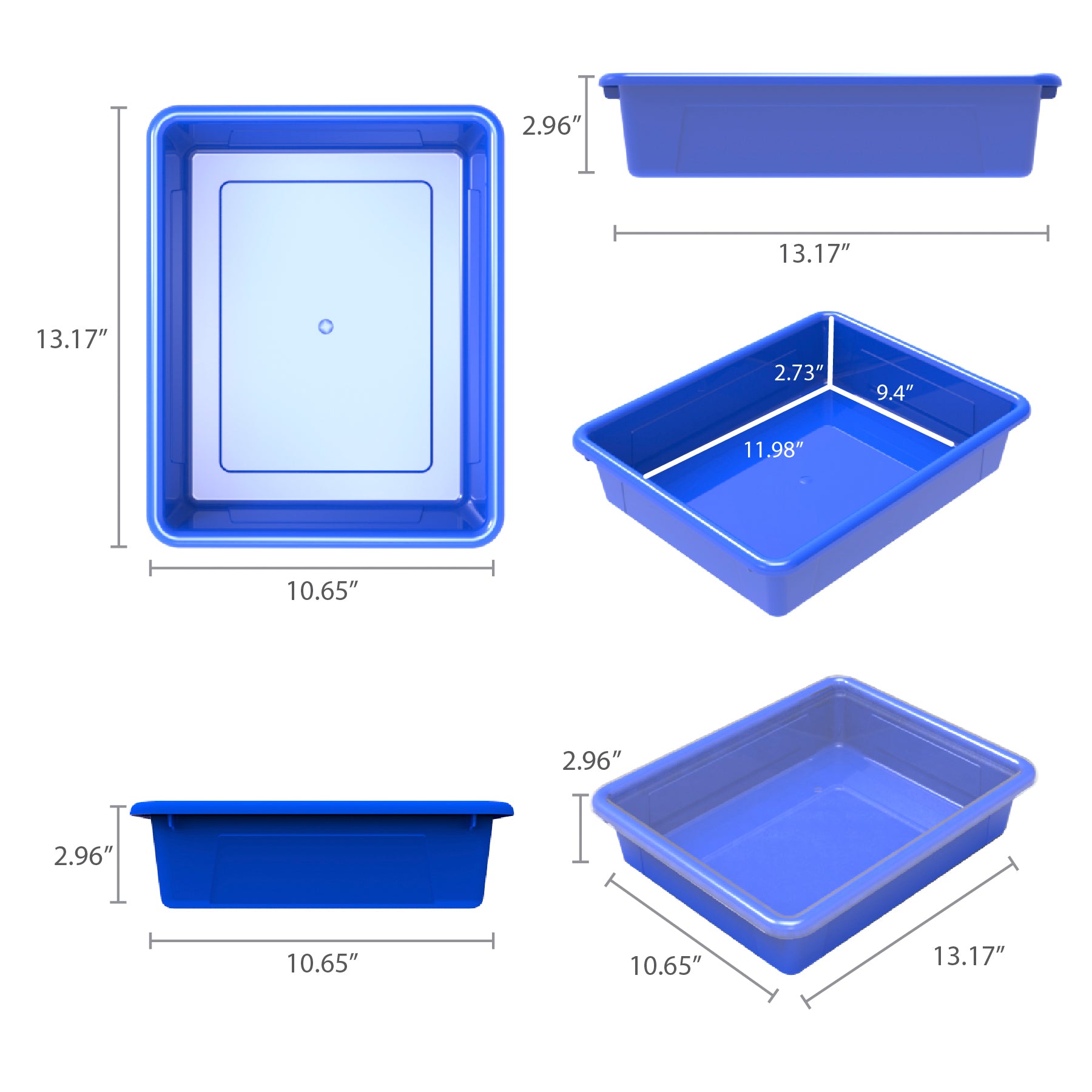 Flat Storage Tray with Lid, Blue