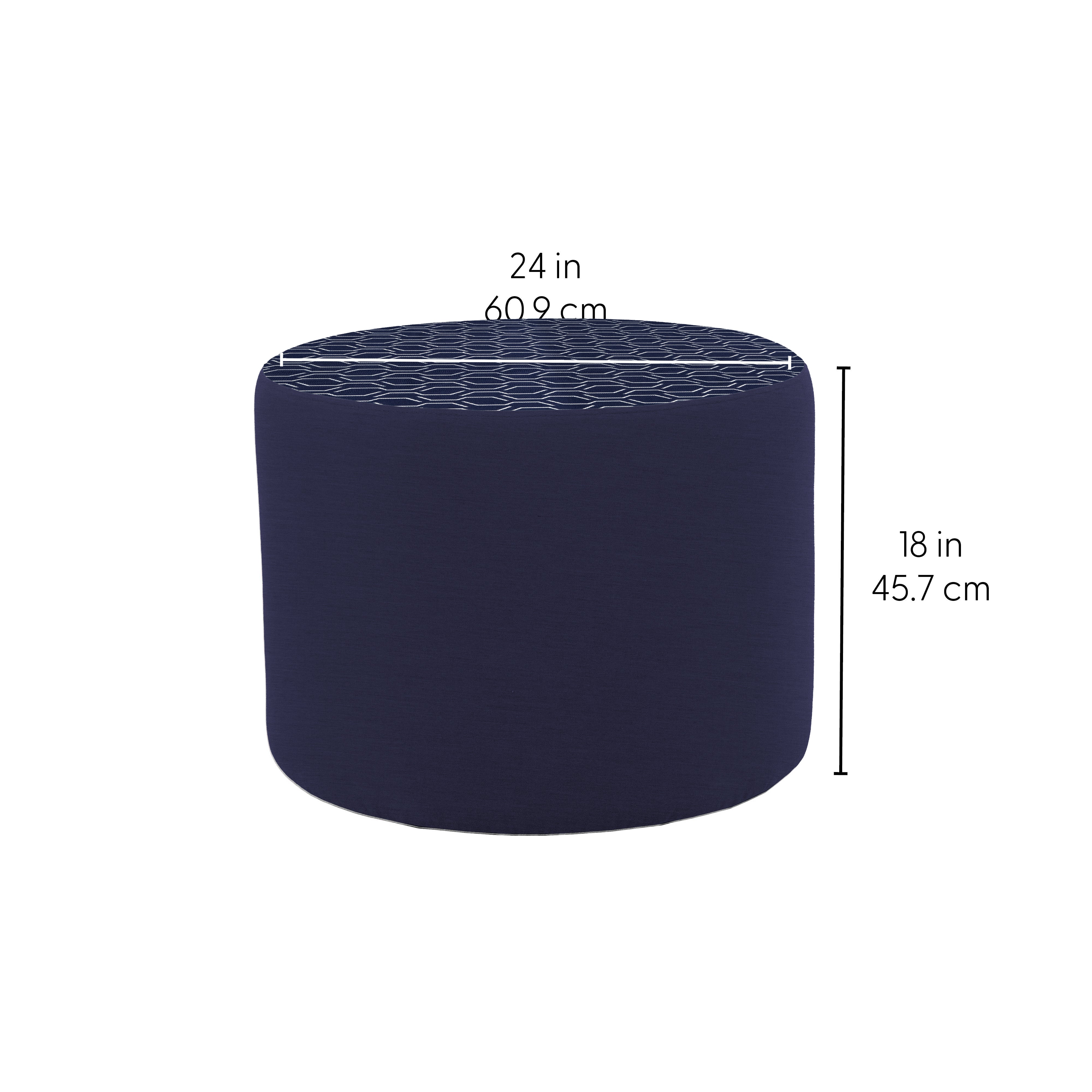 Outdoor 24" Round Ottoman with Sunbrella, 18" H - Adaptation Indigo/Canvas Navy