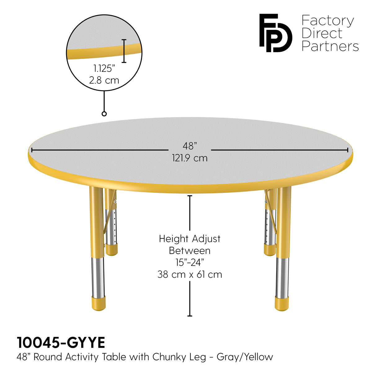 48" Round T-Molding Activity Table with Adjustable Chunky Legs - Gray/Yellow