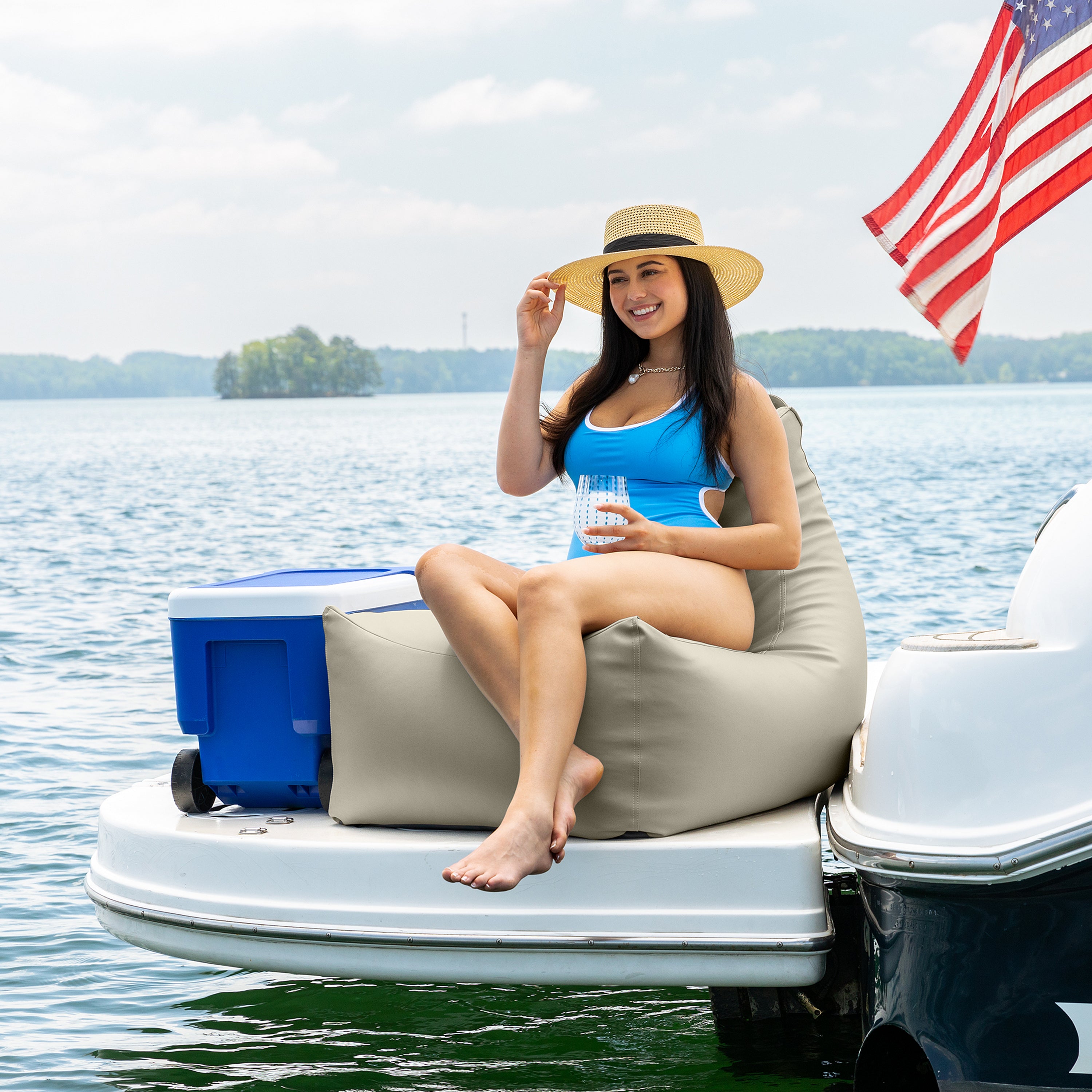 Jaxx Juniper Nautical Edition - Casual Bean Bag Seating for Boat, Yacht & Watersports - Marine Vinyl, Mineral Gray