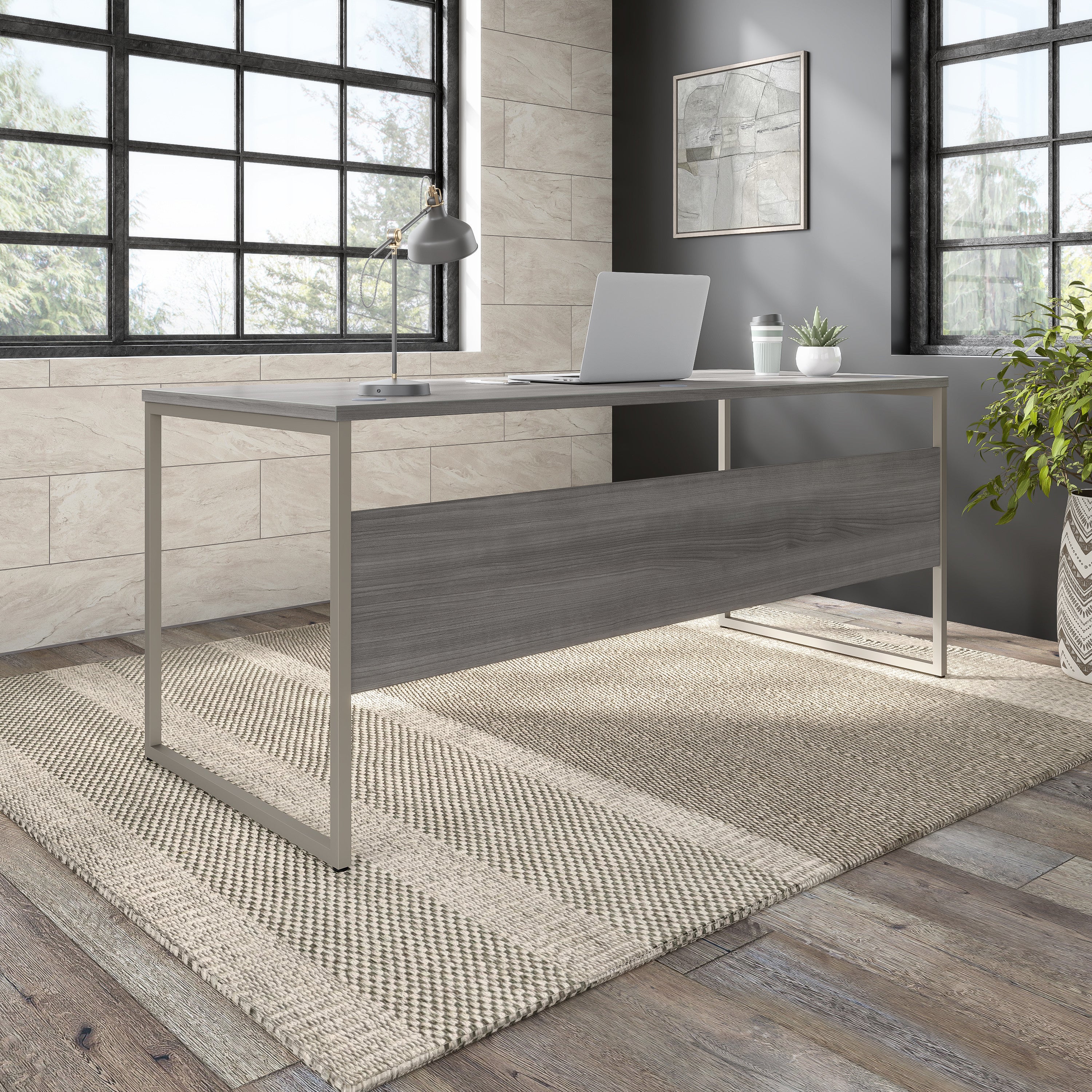 Bush Business Furniture Hybrid 72W x 30D Computer Table Desk with Metal Legs in Platinum Gray - 71.02" Width x 29.37" Depth x 29.91" Height