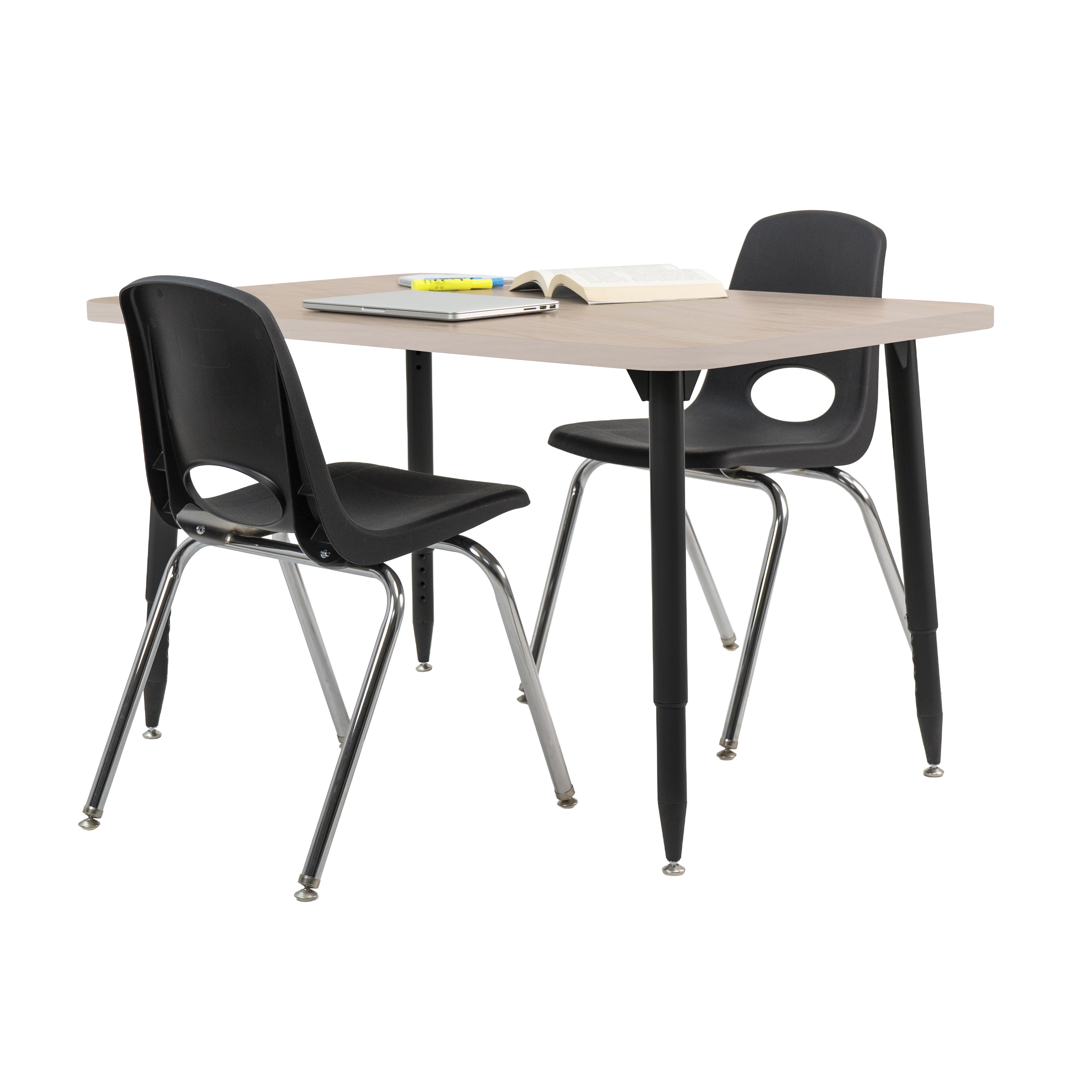 Adapte 30" x 48" Rectangle Woodgrain Activity Table with Adjustable Tapered Legs - Asian Sand/Black