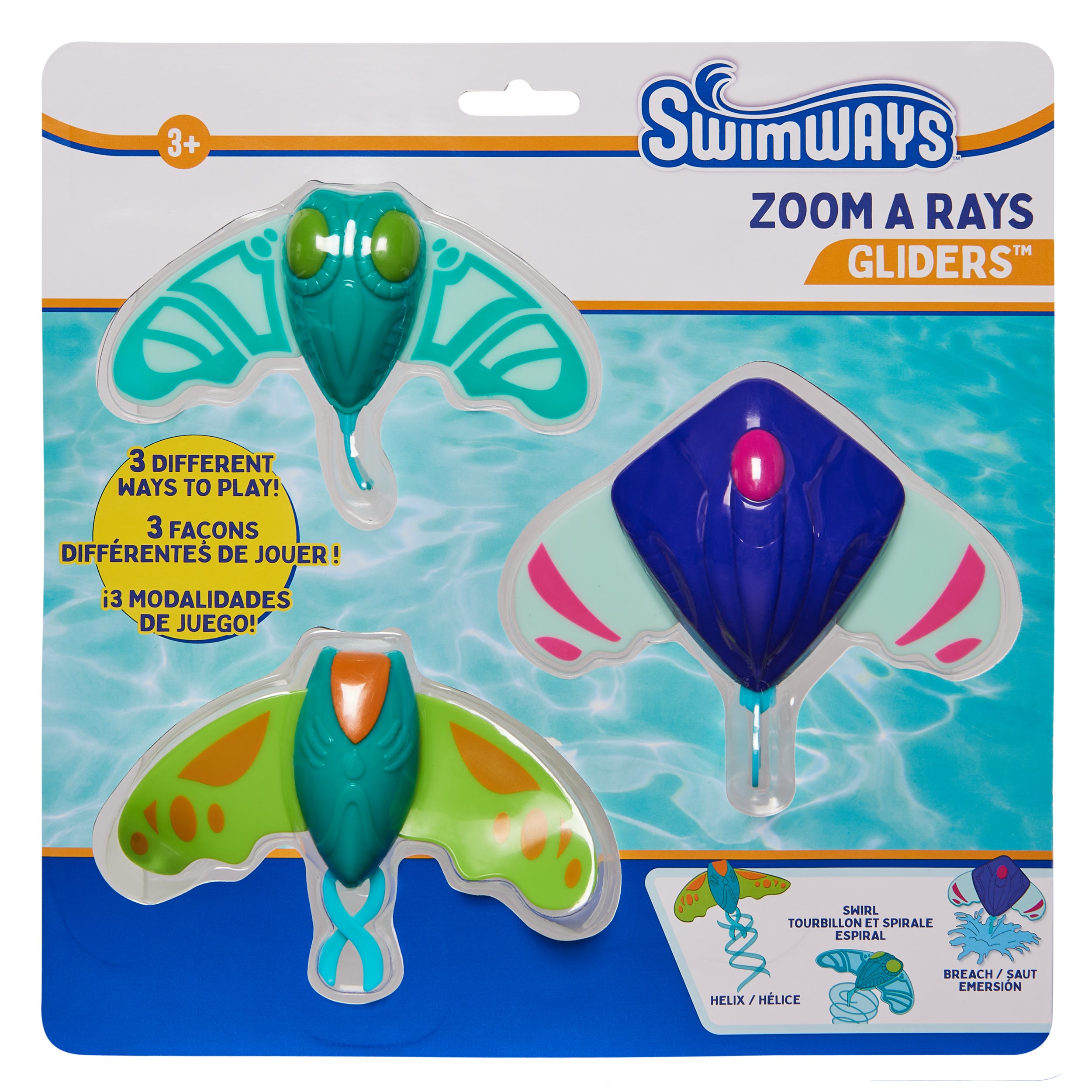 Swimways Zoom-A-Rays Water Toys, Kids Pool Toys for Swim Training, Outdoor Games for Kids Aged 5 & Up, 3-Pack