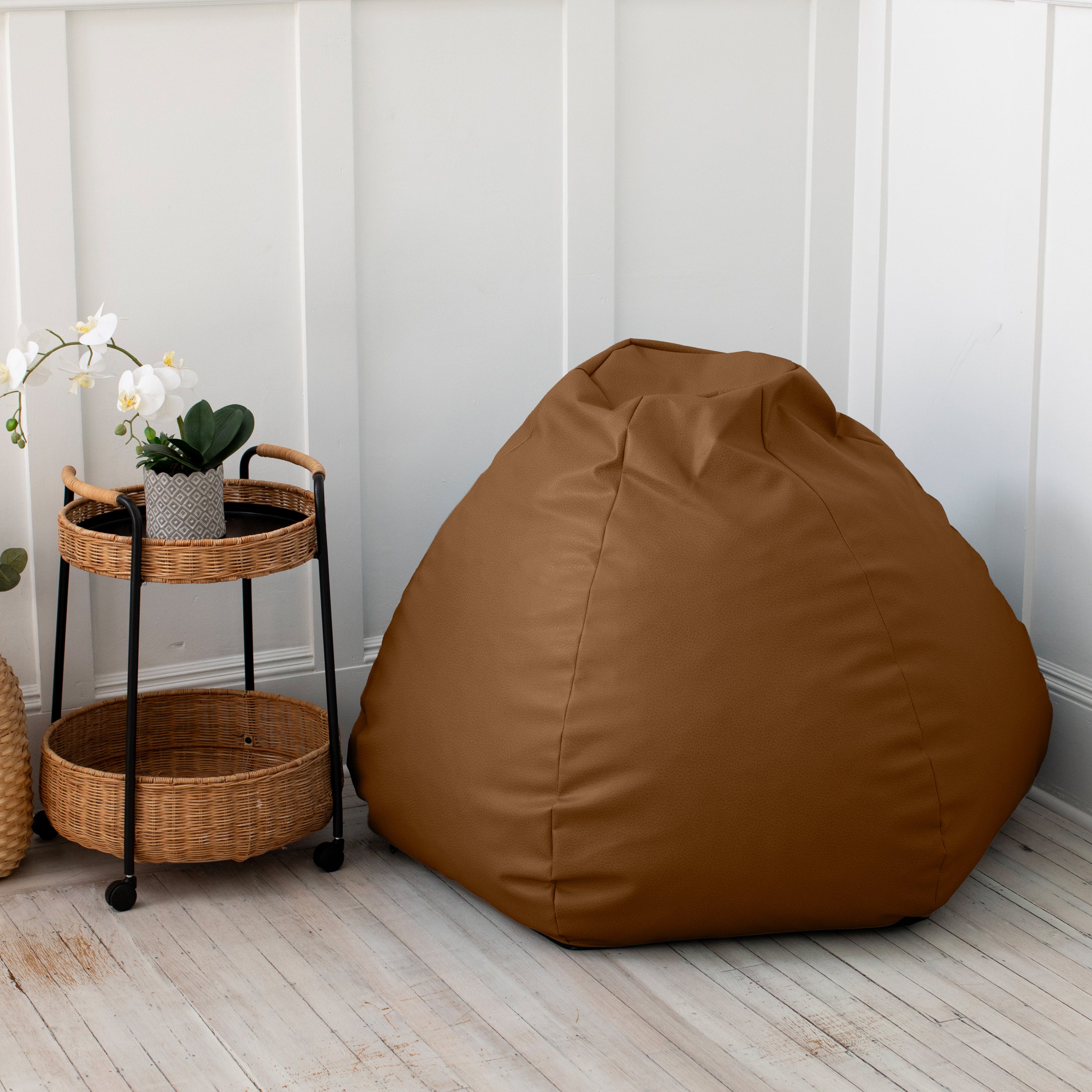 Atrium Collection Pazi Pod - Designer Foam Bean Bag Chair for Home Theaters, Offices, Schools, Reception & Waiting Rooms - Faux Leather - Walnut
