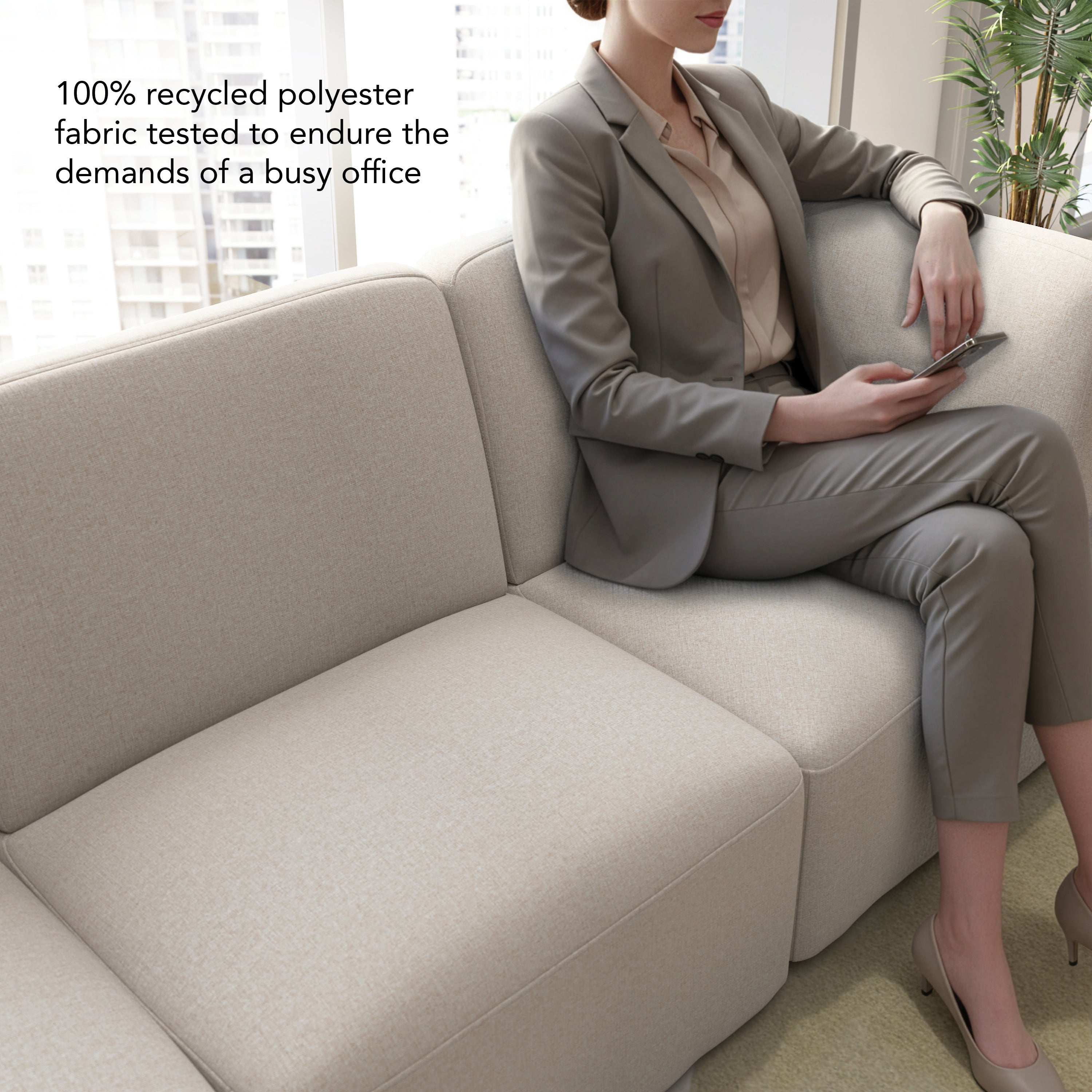 Bush Business Furniture Assemble Modular 5 Seater L Shaped Sectional Lounge Sofa in Oat Fabric - 89.76" Width x 89.76" Depth x 29.92" Height