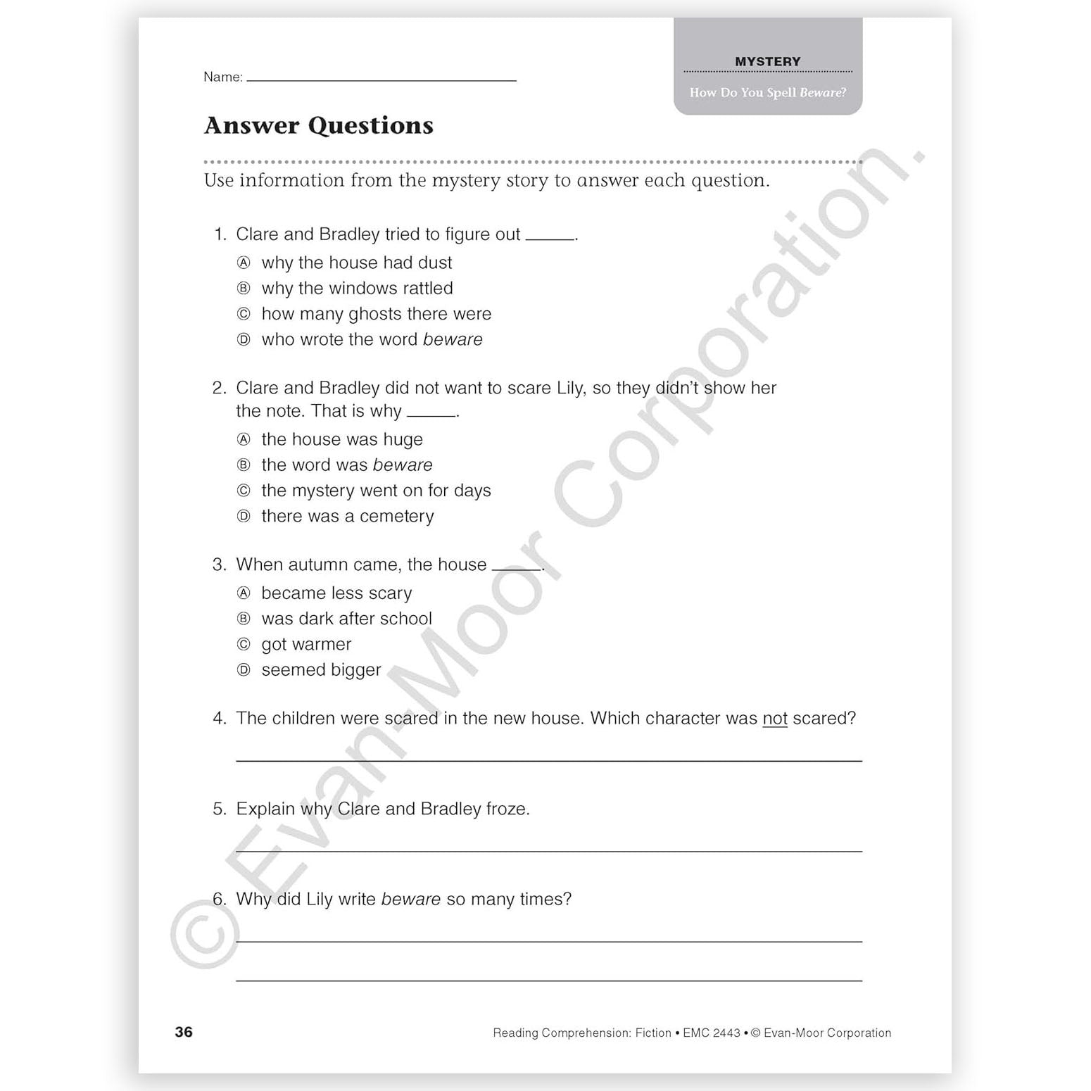 Reading Comprehension: Fiction, Grade 3