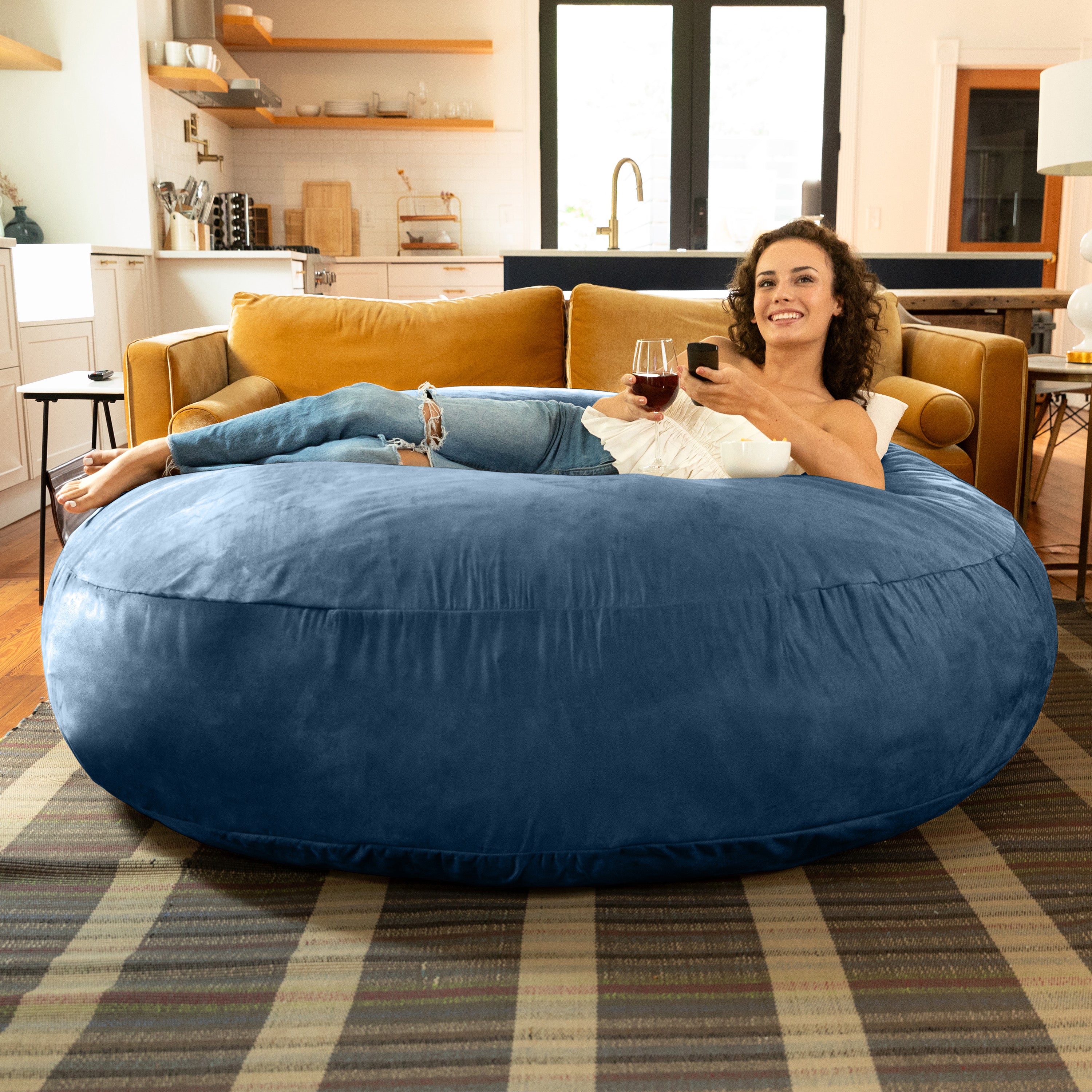 Jaxx 6 Foot Cocoon - 2-in-1 Convertible Bean Bag Bed & Large Bean Bag Chair for Adults,  Navy