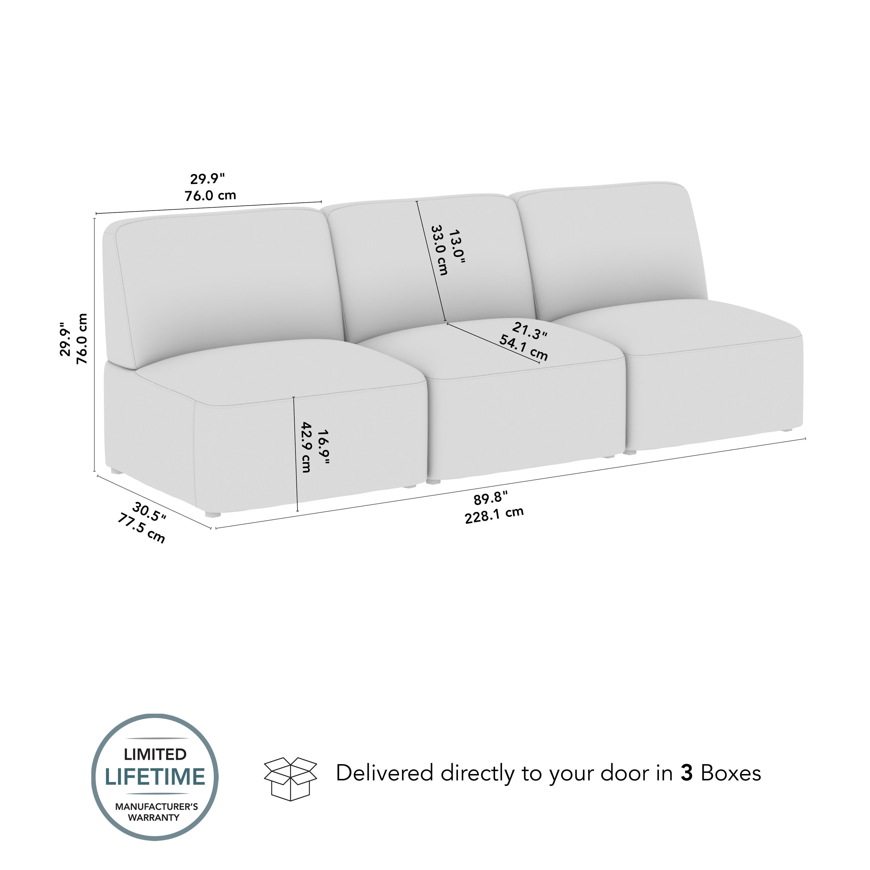 Bush Business Furniture Assemble Modular 3 Seater Sectional Lounge Sofa in Oat Fabric - 89.76" Width x 30.51" Depth x 29.92" Height