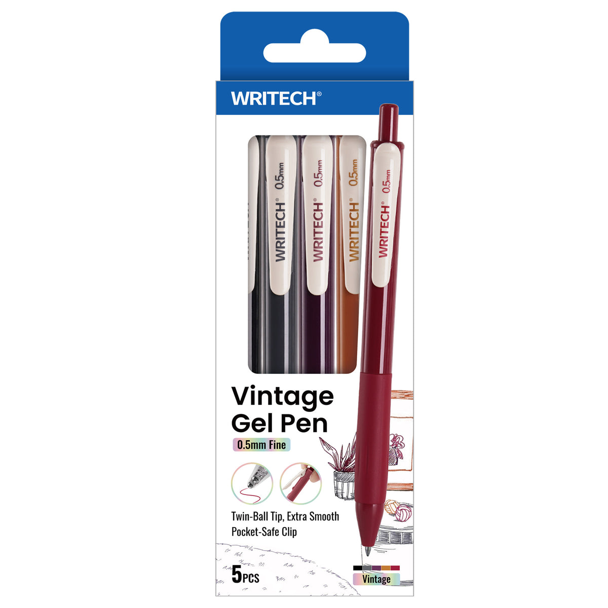 VNTG RETRACT GEL PEN 5 ASST COLORS