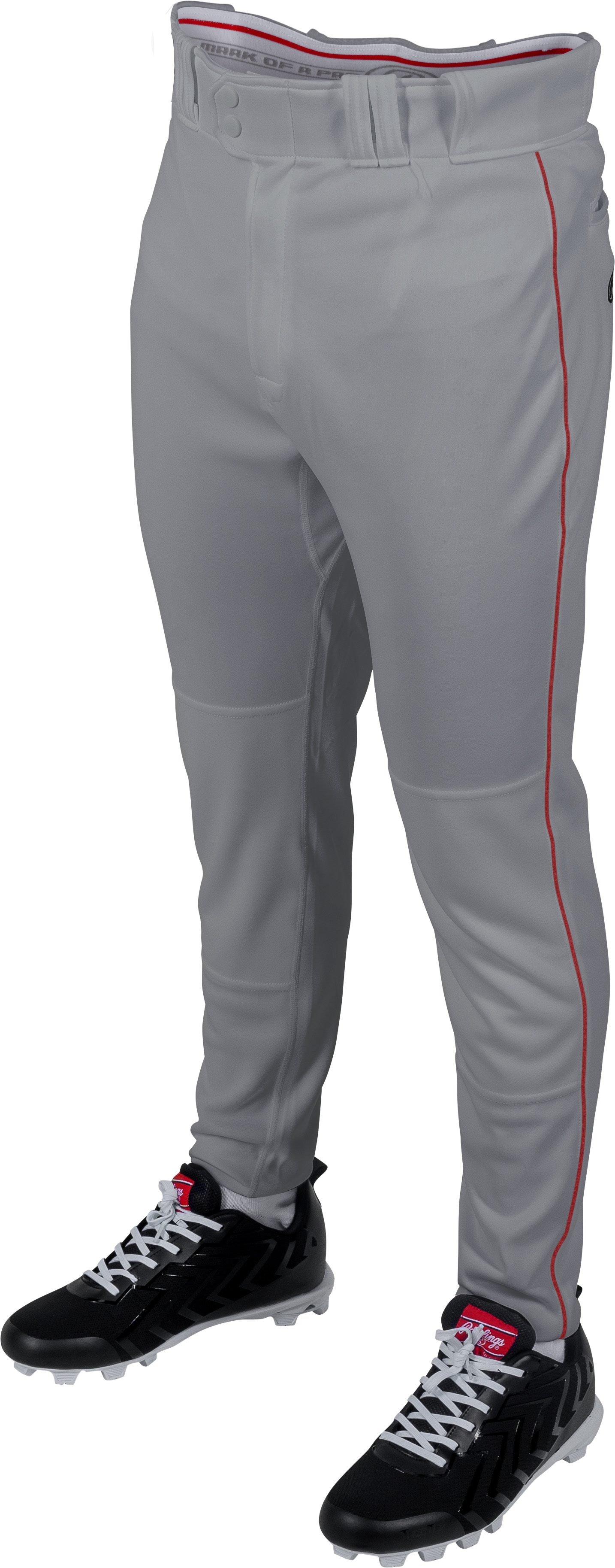 Rawlings Adult Plated Piped Pro Taper Fit Pant - Small - Blue Gray/Scarlet