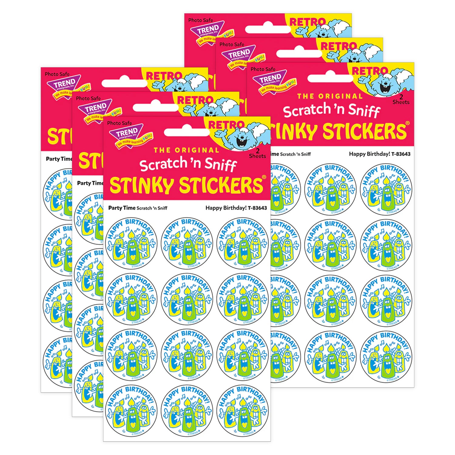 Happy Birthday!/Party Time scent Retro Scratch 'n Sniff Stinky Stickers®, 24 Per Pack, 6 Packs