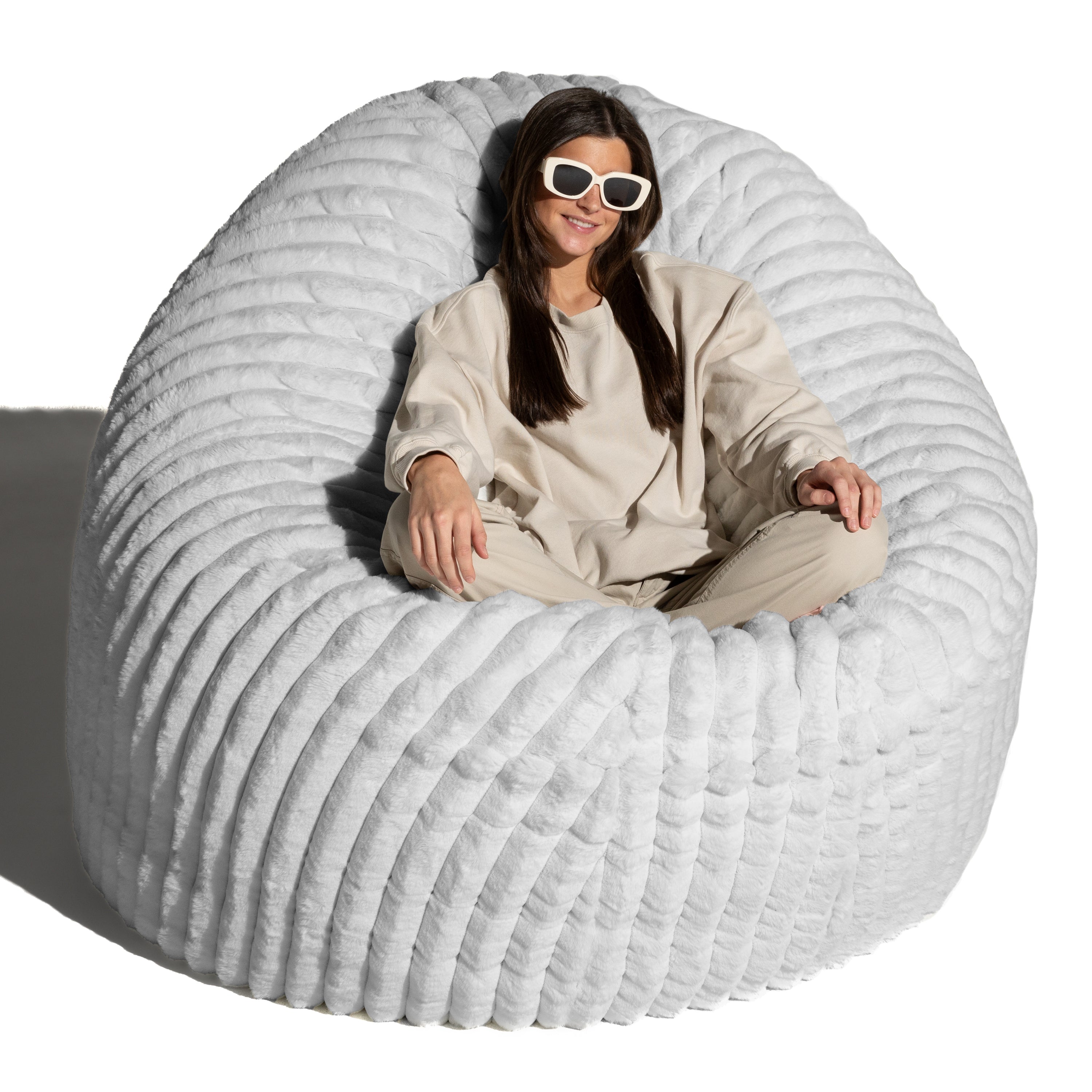 Jaxx Cocoon Bean Bag Bed for Adults - 2-in-1 Giant Bean Bag Sleeper and Convertible Lounger - Made in the USA - 6 Foot, Mondo Fur Grey