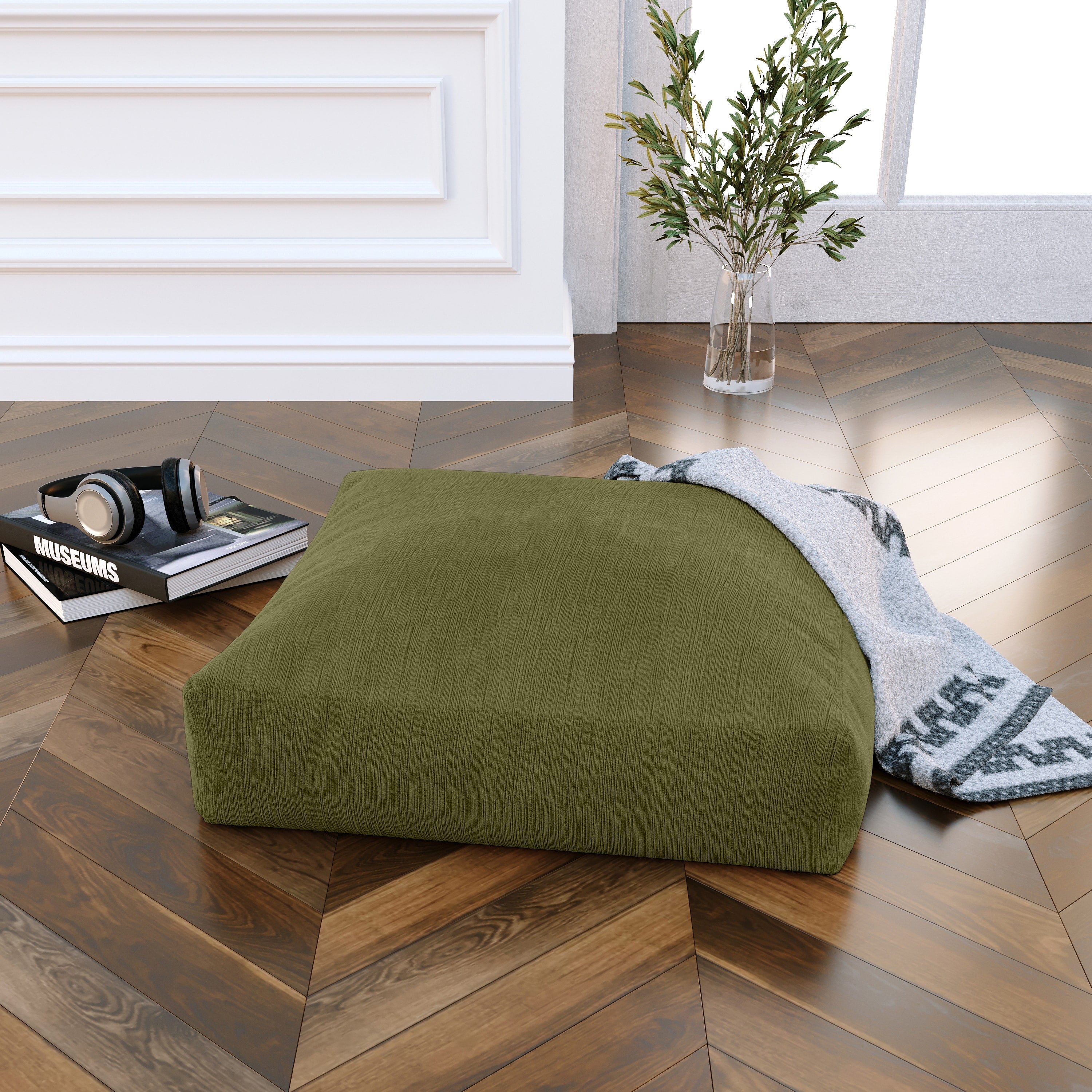Jaxx Brio Large Décor Floor Pillow/Meditation Yoga Cushion, Plush Microvelvet, Moss