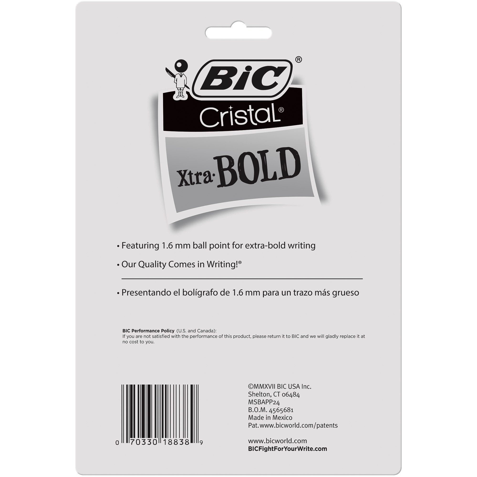 Cristal® Xtra Bold Fashion Ballpoint Pen, Medium Point (1.6mm), Assorted Colors, 24-Count